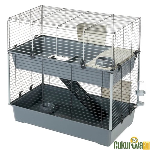 Ferplast Rabbit 100 Double Çift Katlı Tavşan Ve Guinea Pig Kafesi Gri 95 x 57 x 93 Cm