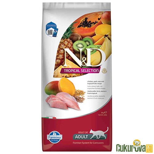 N & D Tropical Selection Tavuklu ve Tropikal Meyveli Yetişkin Kedi Maması 10 Kg