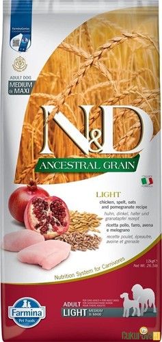 N & D Light Tavuklu ve Narlı Orta-Büyük Irk Köpek Maması 12 kg