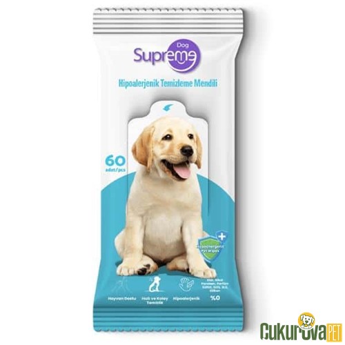 Supreme Dog Hipoalerjenik Köpek Bakım ve Temizleme Islak Mendili 60'lı
