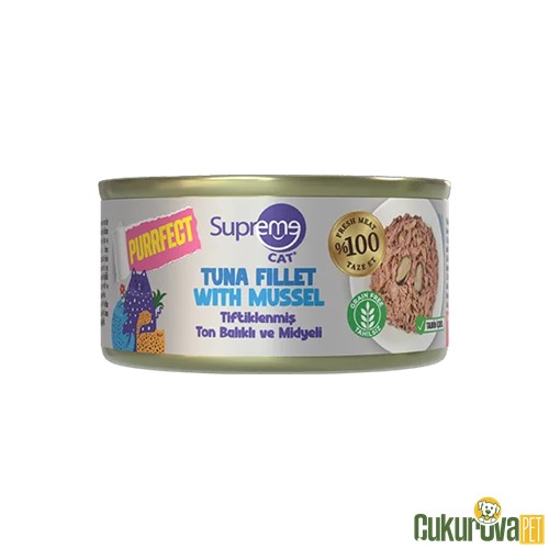Supreme Tiftiklenmiş Ton Balıklı ve Midyeli Yetişkin Kedi Konservesi 70 Gr