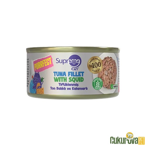 Supreme Tiftiklenmiş Ton Balıklı Ve Kalamarlı Yetişkin Kedi Konservesi 70 Gr