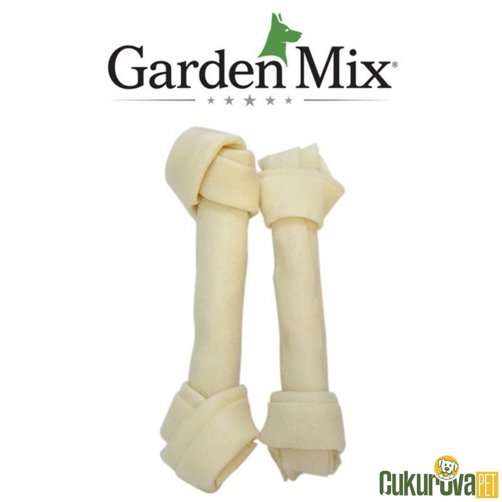 Gardenmix Beyaz Düğümlü Deri Kemik Köpek Ödülü 7 - 7.5" - 2'li