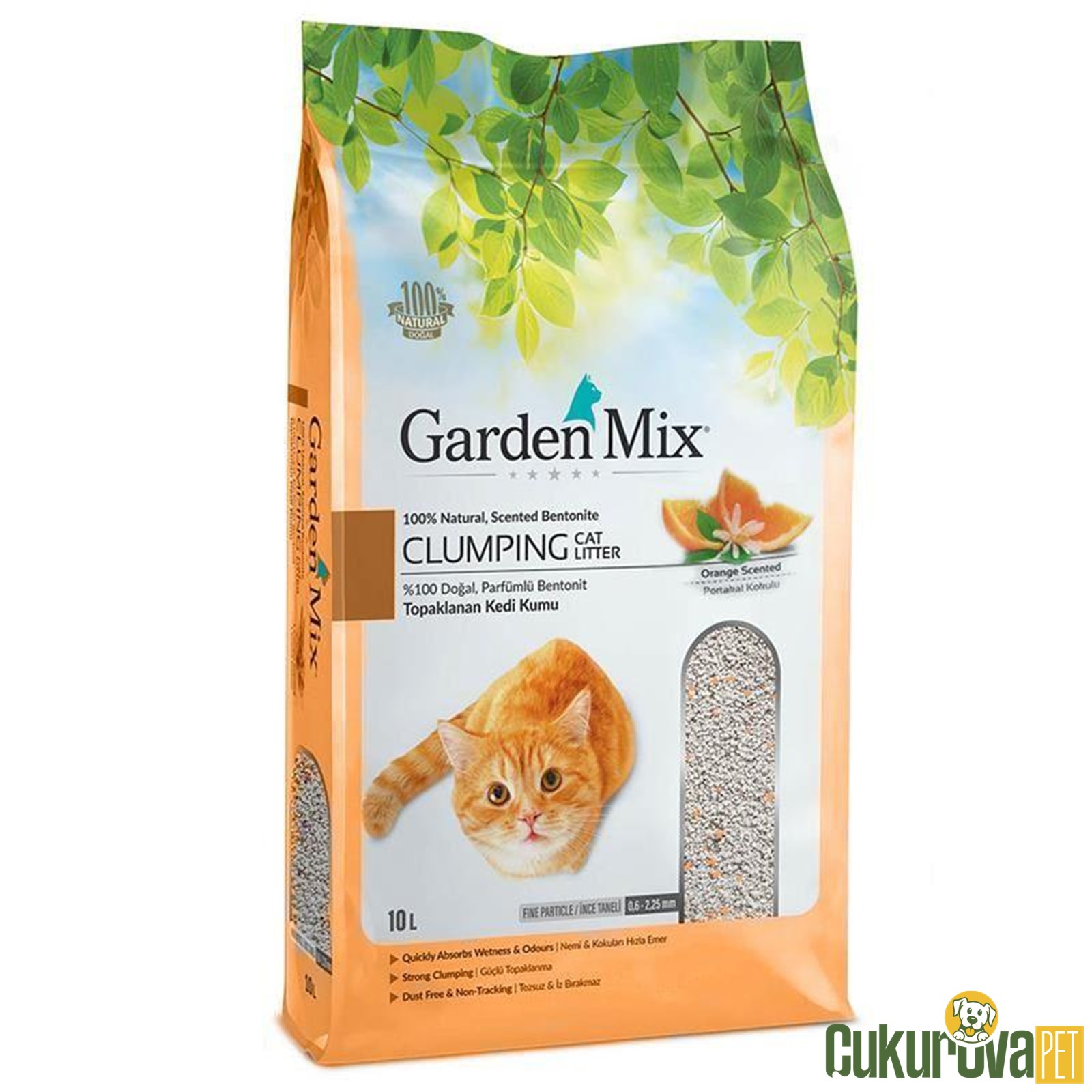 Gardenmix Bentonit Portakal Kokulu İnce Taneli Doğal Kedi Kumu 10 L