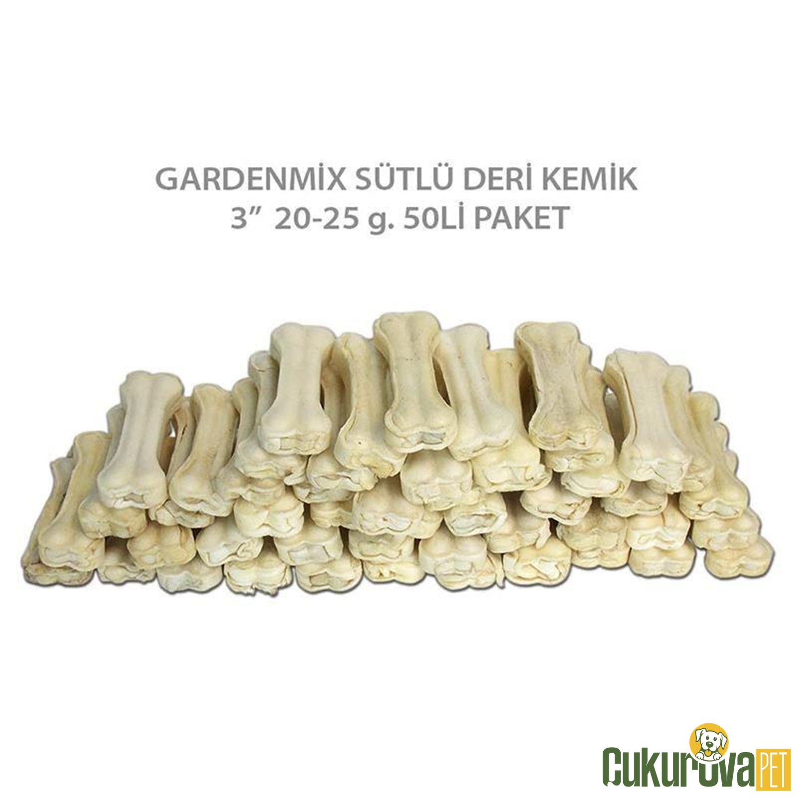 Gardenmix Sütlü Deri Kemik Köpek Ödülü 8 Cm 20 - 25 Gr 50 Adet