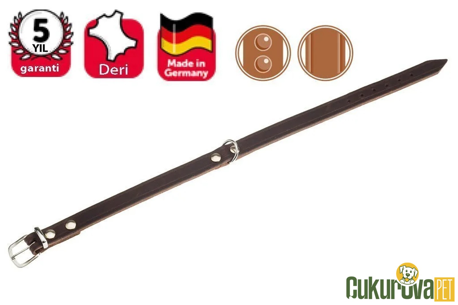 Karlie Deri Köpek Boyun Tasması Kahverengi 27 Cm