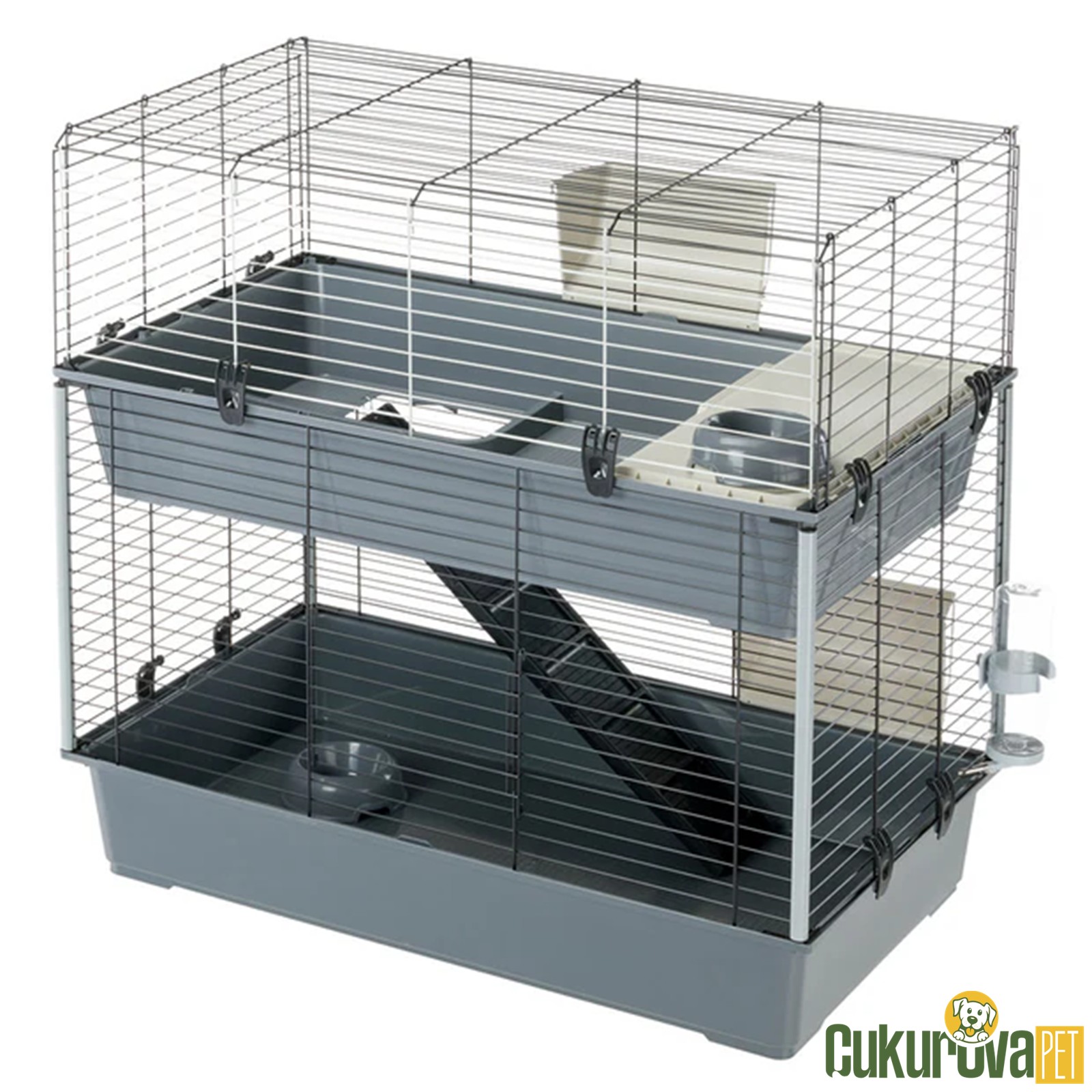 Ferplast Rabbit 100 Double Çift Katlı Tavşan Ve Guinea Pig Kafesi Gri - 95 x 57 x 93 Cm
