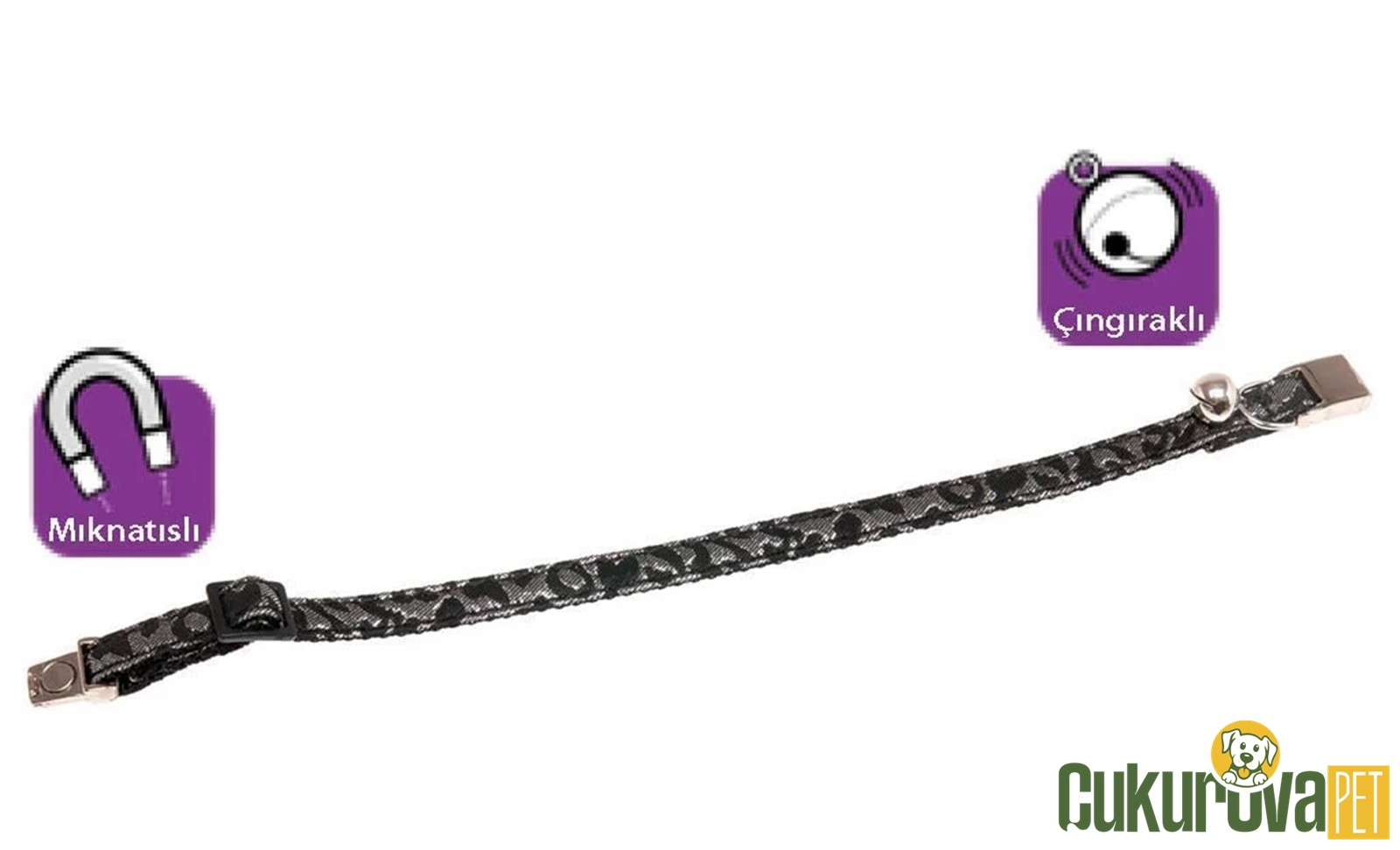 Karlie Siyah - Gümüş Manyetik Kedi Tasması 30 Cm