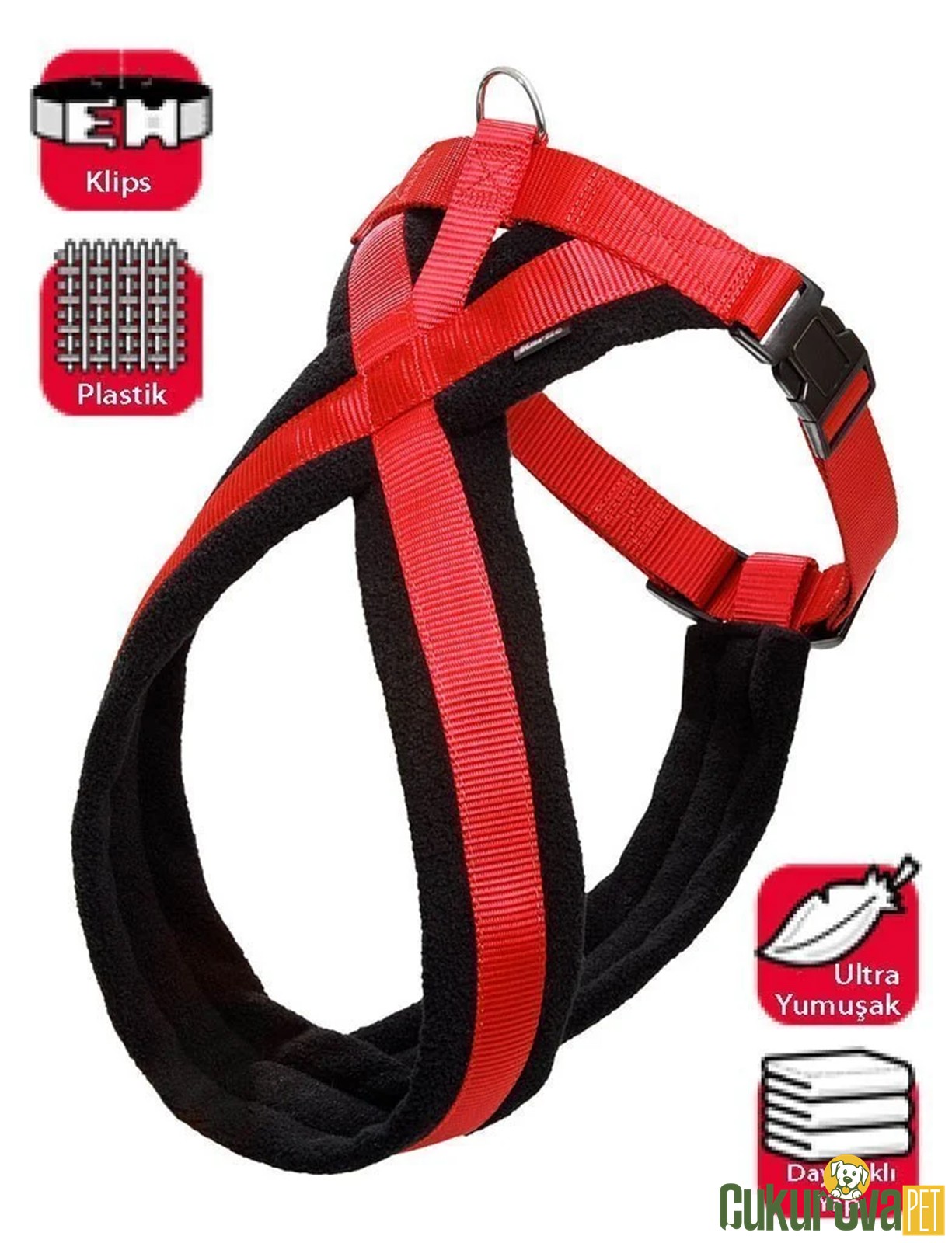 Karlie Kirmizi - Siyah Göğüs Tasması Yumuşak Geçmeli L - 74 - 100 Cm