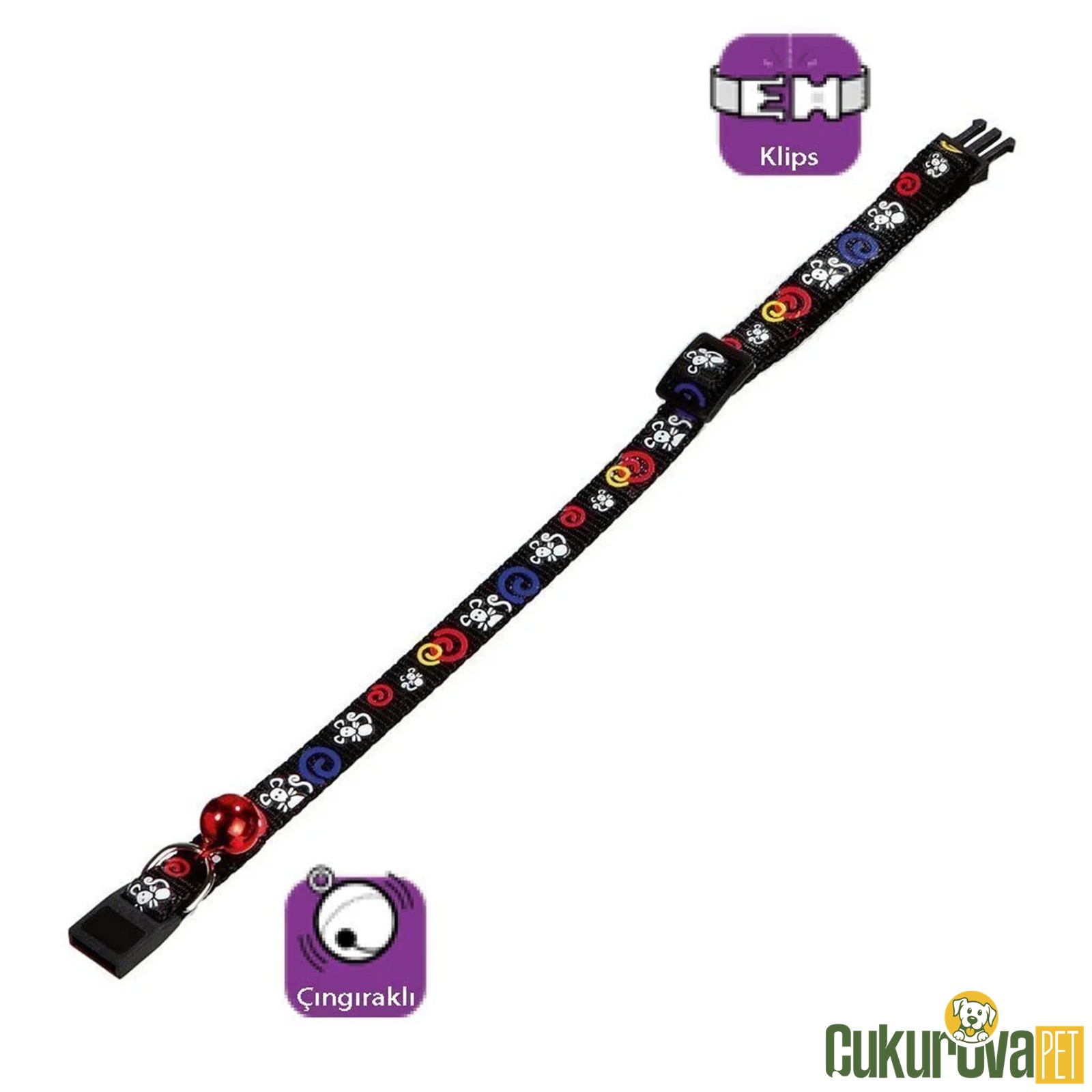 Karlie Çıngıraklı Kedi Boyun Tasması Siyah 30 Cm