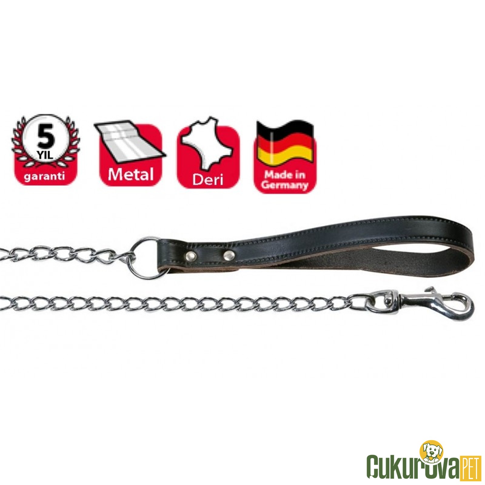 Karlie Köpek Deri Saplı Zincir Uzatma 100 Cm 4 Mm Siyah