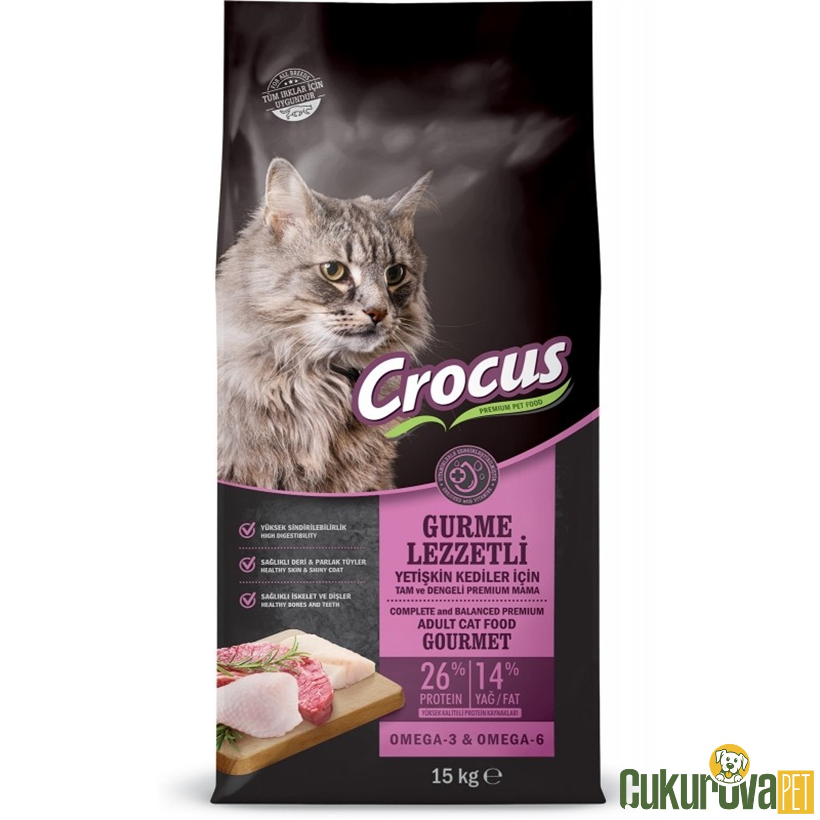 Crocus Gurme Tavuk & Balık Ve Kuzu Etli̇ Yetişkin Kedi Maması 15 Kg