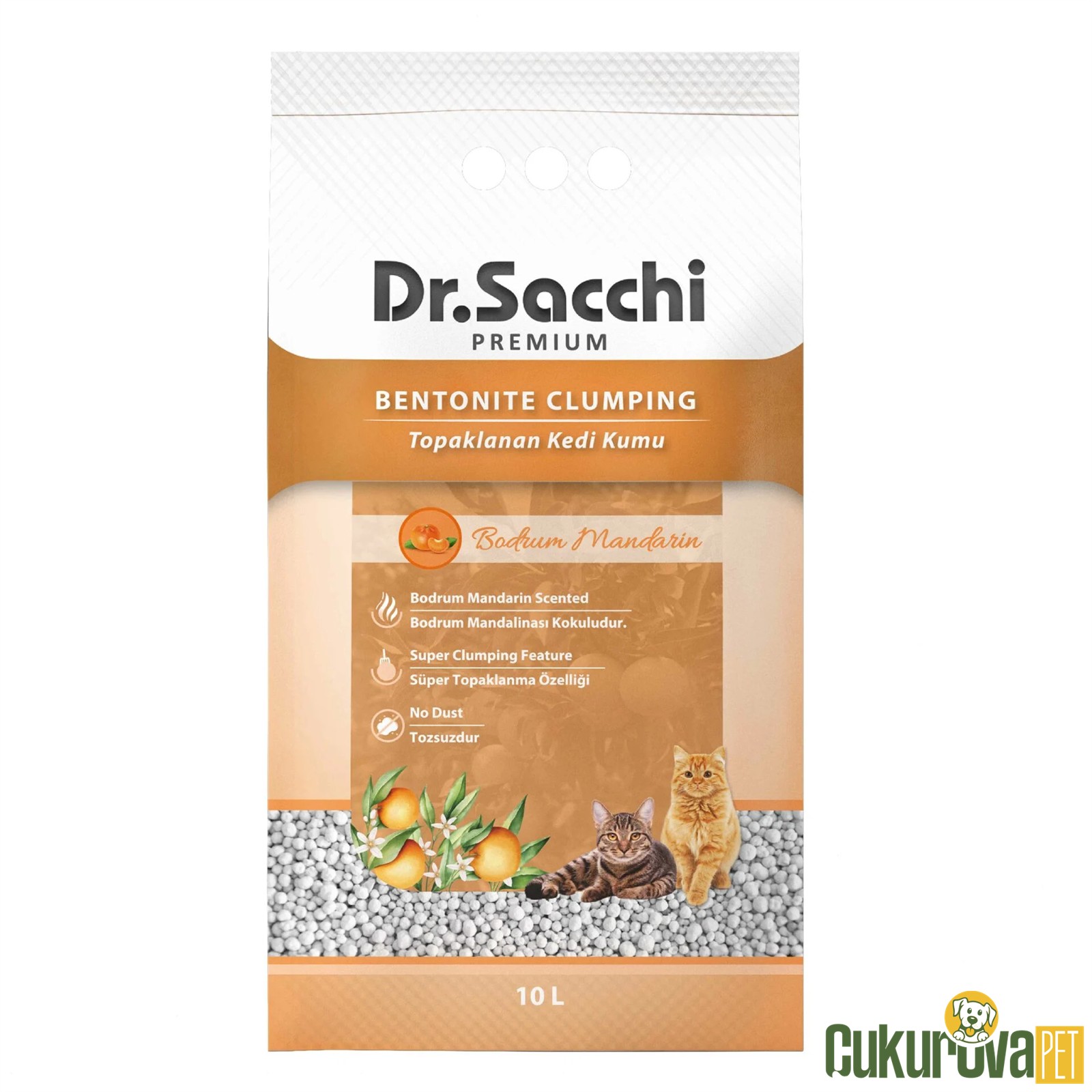 Dr. Sacchi Premium Süper Topaklanan Bodrum Mandali̇nasi Kokulu Bentoni̇t Kedi̇ Kumu 10 L
