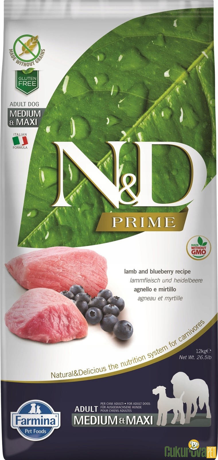 N&D Prime Adult Medium & Maxi Kuzu Etli Ve Yaban Mersinli Yetişkin Köpek Maması 12 Kg