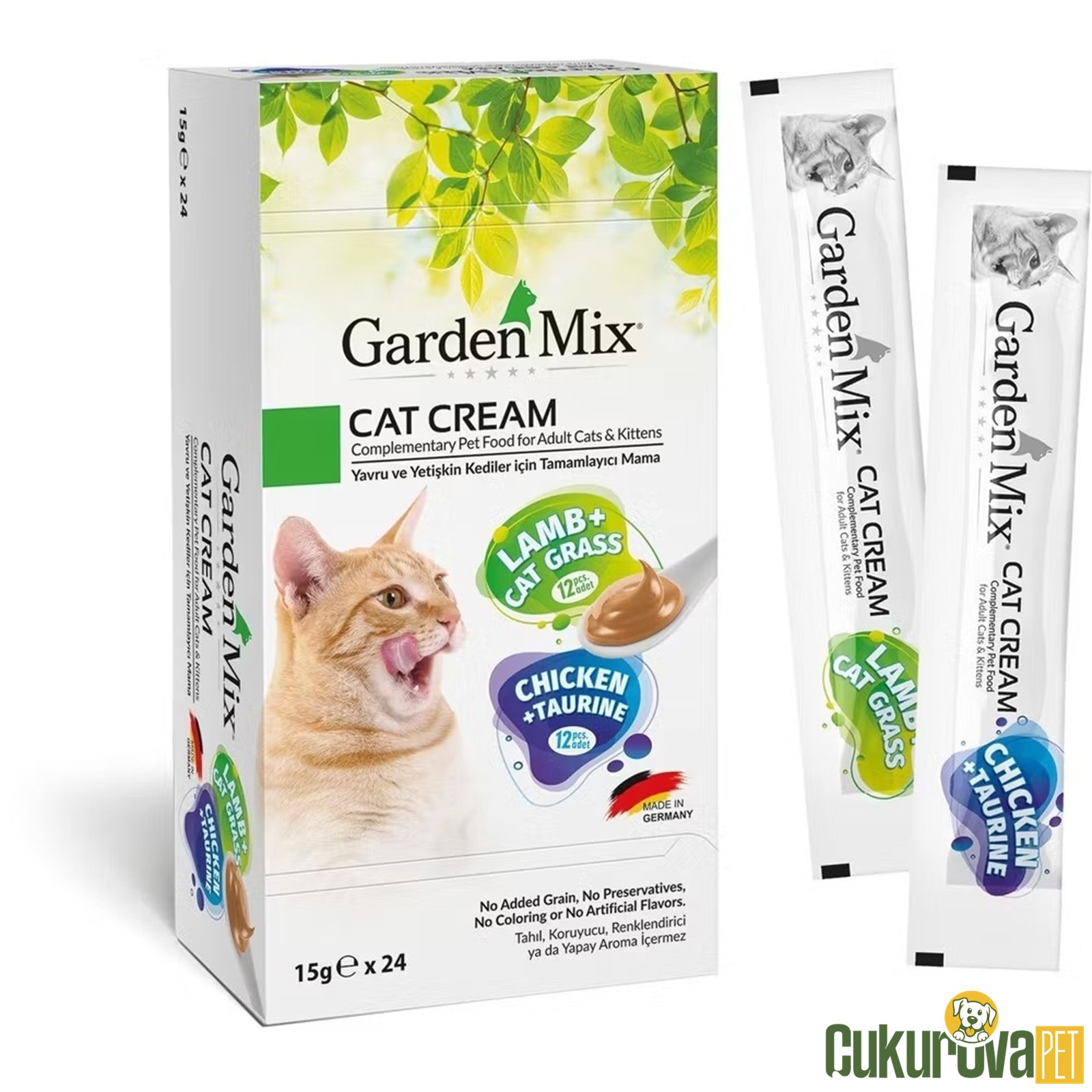 GardenMix Cat Cream Kuzu Etli & Kedi Çimli ve Tavuklu & Taurinli Kedi Ödül Kreması 24 x 15 Gr