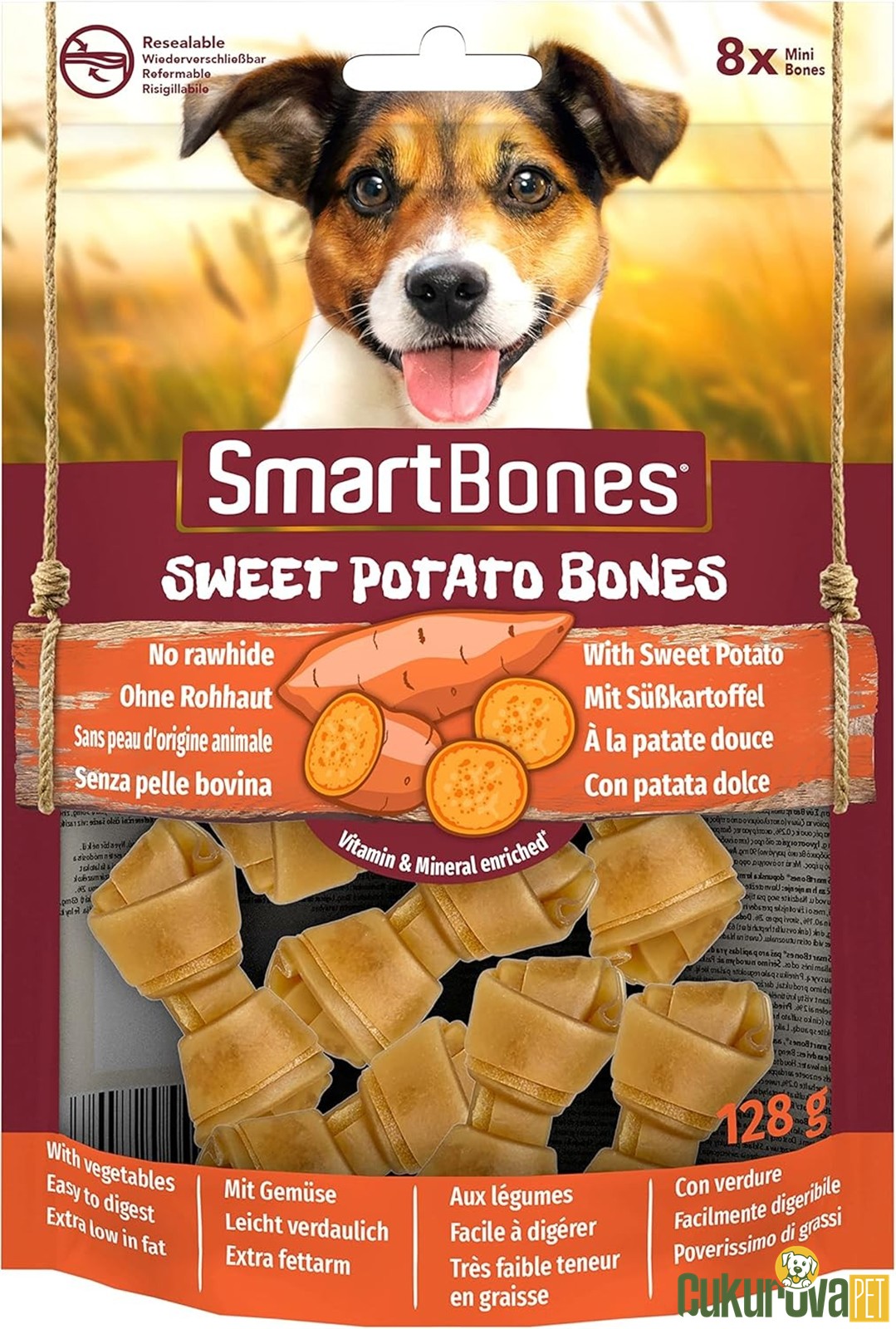 SmartBones Sweet Potato Bones Tatlı Patatesli Köpek Ödül Kemiği 8 Adet - 128 Gr