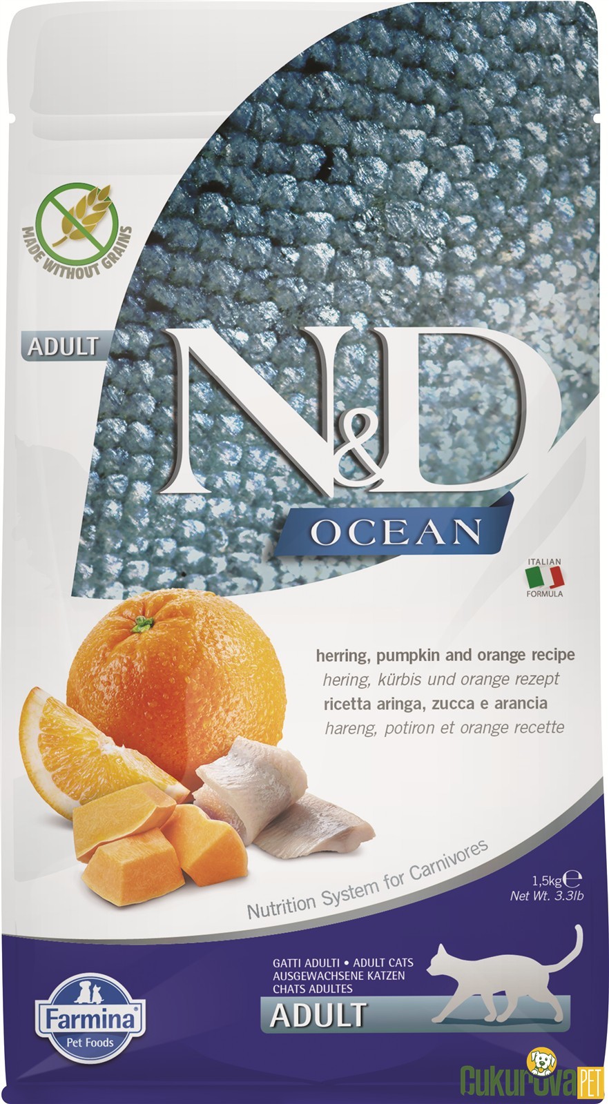 N&D Ocean Adult Ringa Balıklı Portakallı Ve Balkabaklı Yetişkin Kedi Maması 1.5 Kg