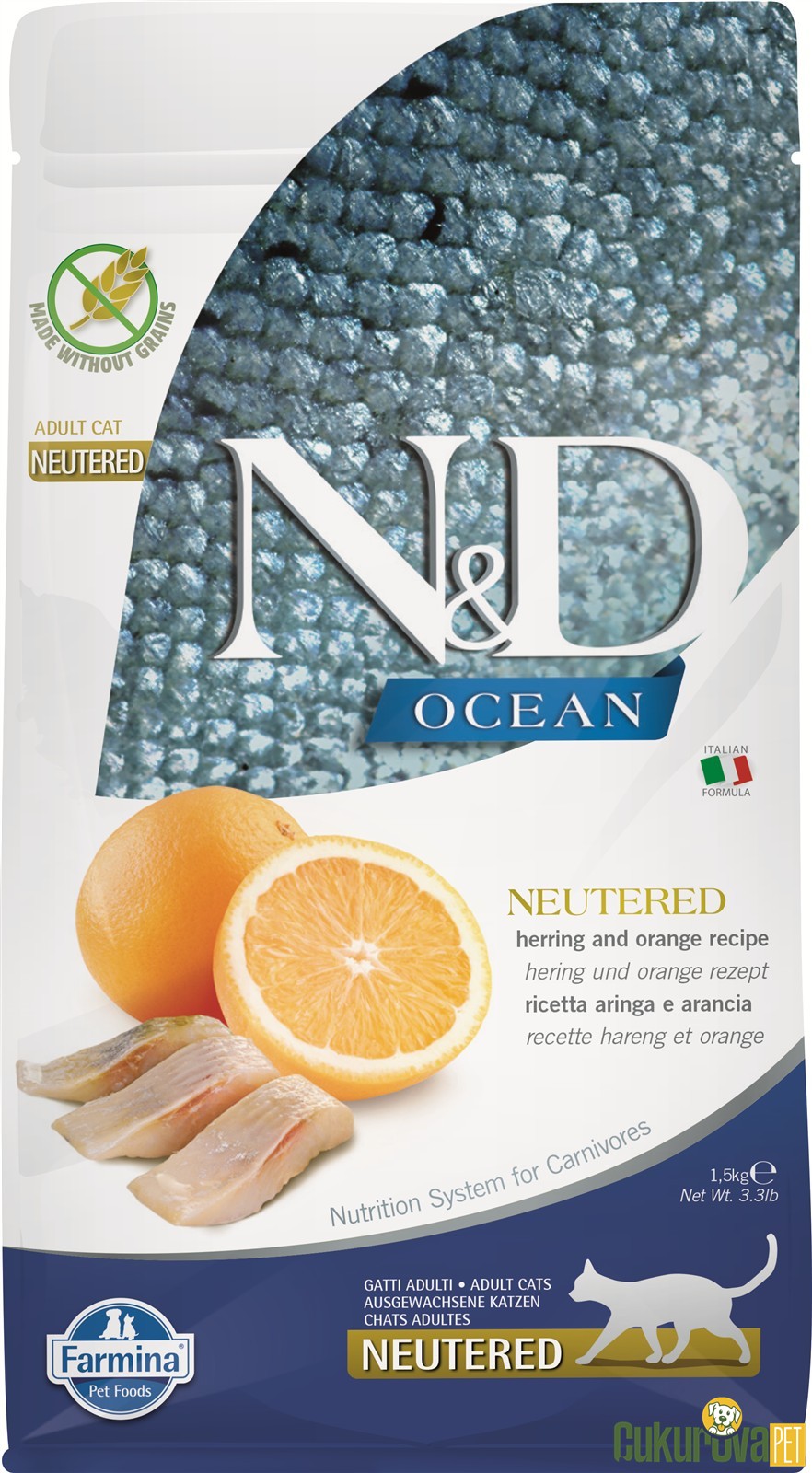 N&D Ocean Neutered Ri̇nga Balıklı Ve Portakallı Kısırlaştırılmış Kedi Maması 1.5 Kg