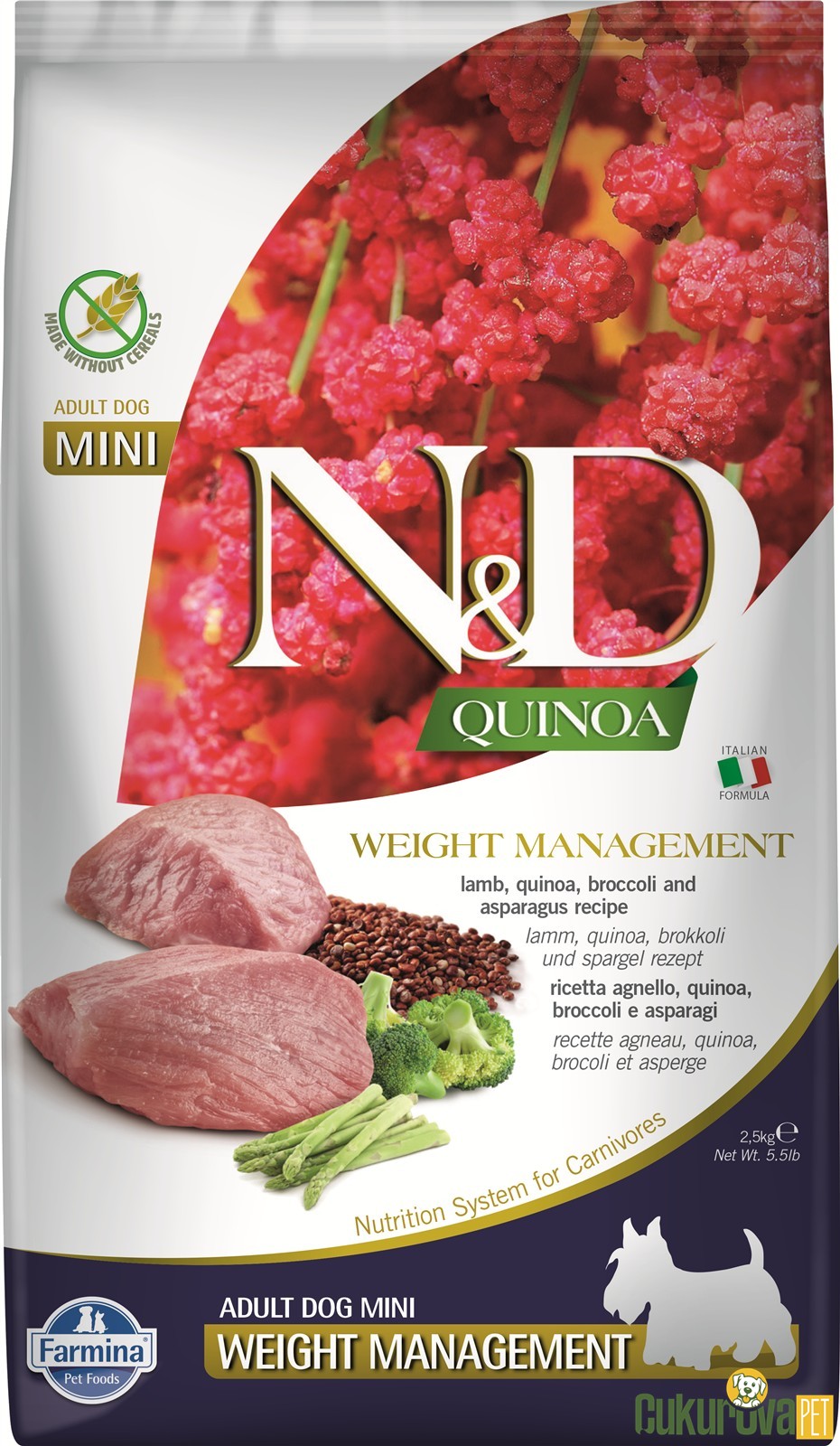 N&D Quinoa Weight Management Adult Mini Kuzulu Kinoalı Ve Brokolili Yetişki̇n Köpek Maması 2.5 Kg