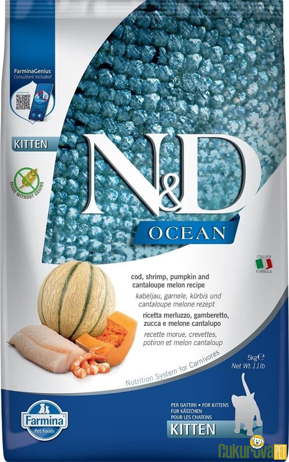 N&D Ocean Kitten Morina Balıklı Bal Kabaklı Karidesli Ve Kavunlu Yavru Kedi Maması 5 Kg