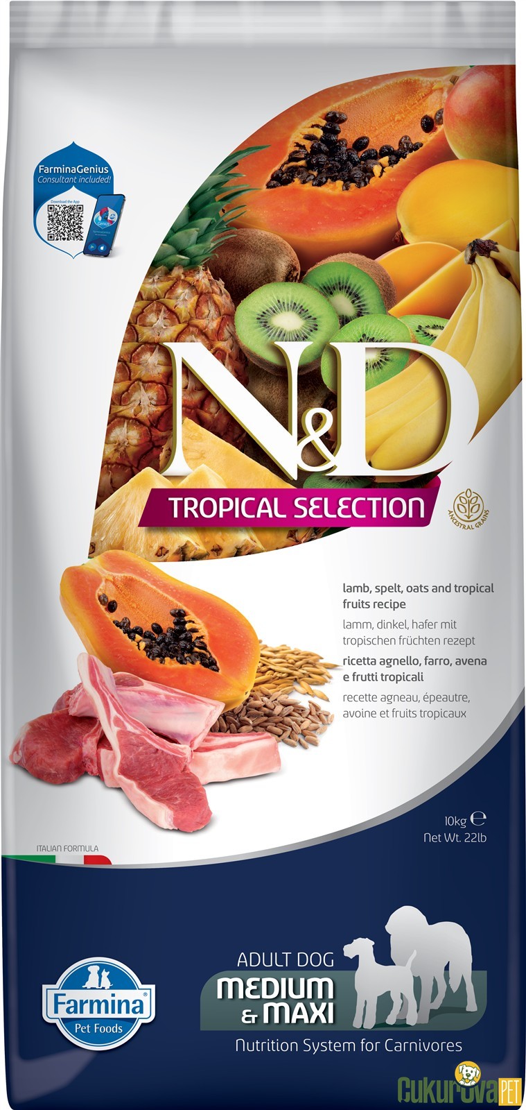N&D Tropical Selection Adult Medium & Maxi Kuzu Etli Ve Tropikal Meyveli Yetişkin Köpek Maması 10 Kg