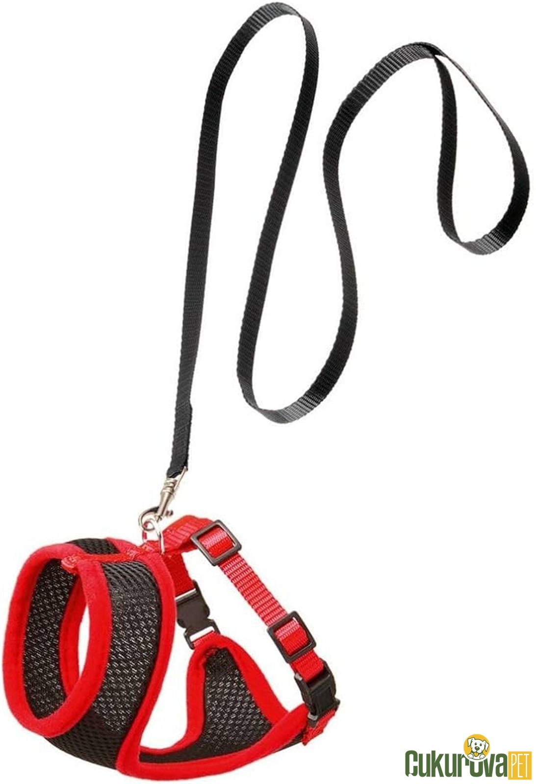 Karlie Kedi Göğüs Tasması ve Gezdirme Seti Kırmızı - Siyah / 10 Mm x 36 - 48 Cm / 30 Cm