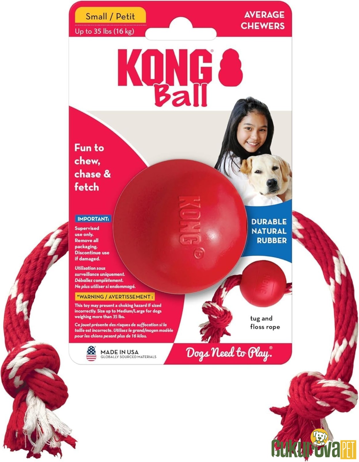 Kong Ball Kauçuk İpli Top Köpek Oyuncağı Kırmızı - S / 6.5 Cm