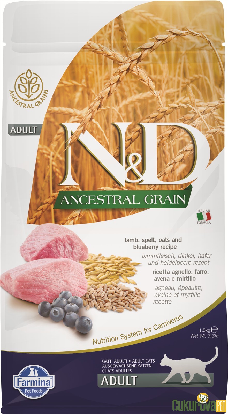 N&D Ancestral Grain Adult Kuzu Etli Ve Yaban Mersinli Yetişkin Kedi Maması 5 Kg