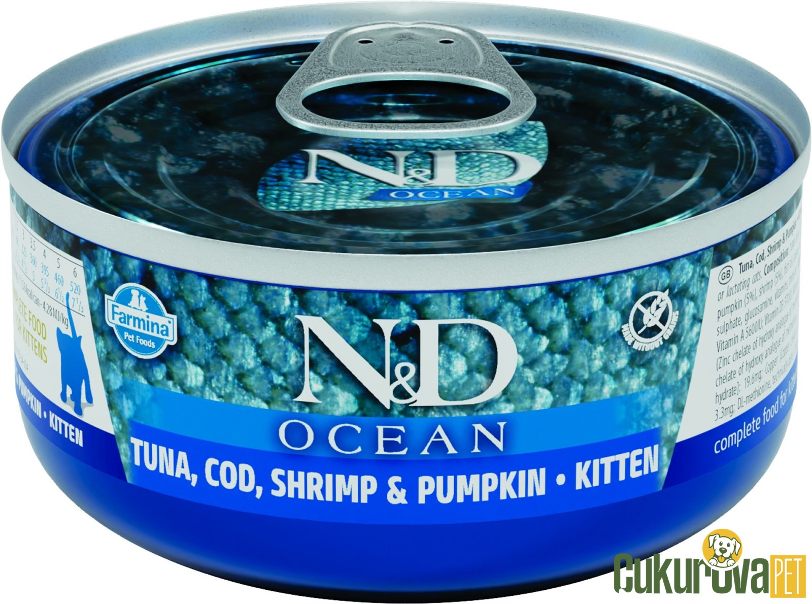N&D Ocean Kitten Ton Balıklı, Morina Balıklı, Karidesli ve Balkabaklı Yavru Kedi Yaş Maması 70 Gr