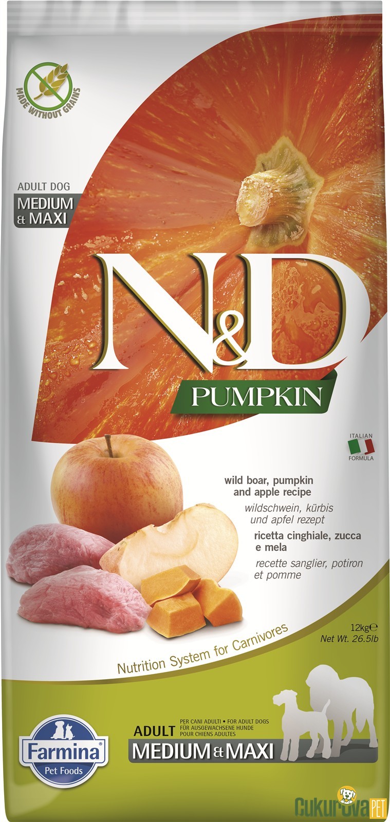 N&D Pumpkin Adult Medium & Maxi Yaban Domuzlu Ve Balkabaklı Yetişki̇n Köpek Maması 12 Kg