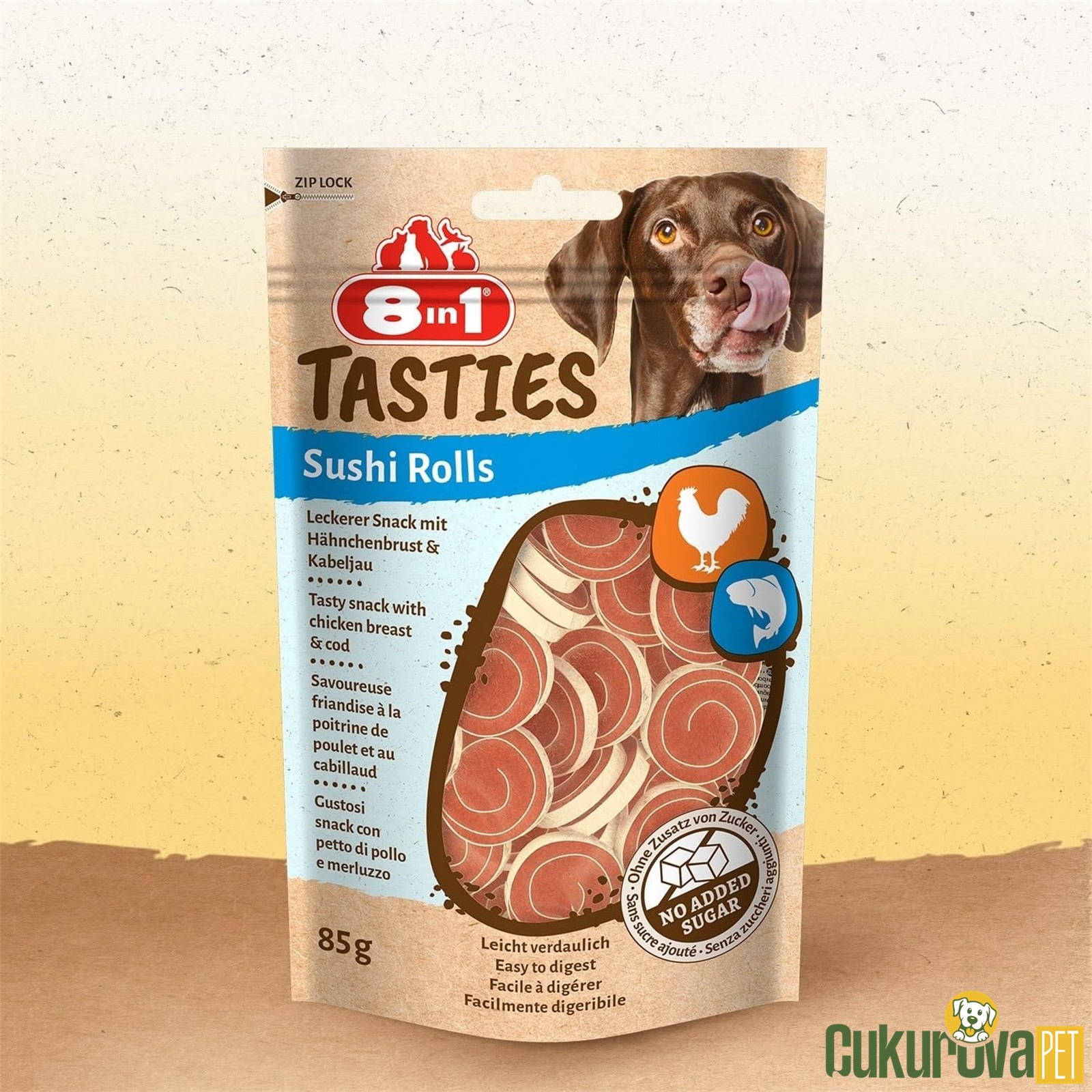 8 In 1 Tasties Sushi Rolls Tavuklu ve Balıklı Köpek Ödül Maması 85 Gr