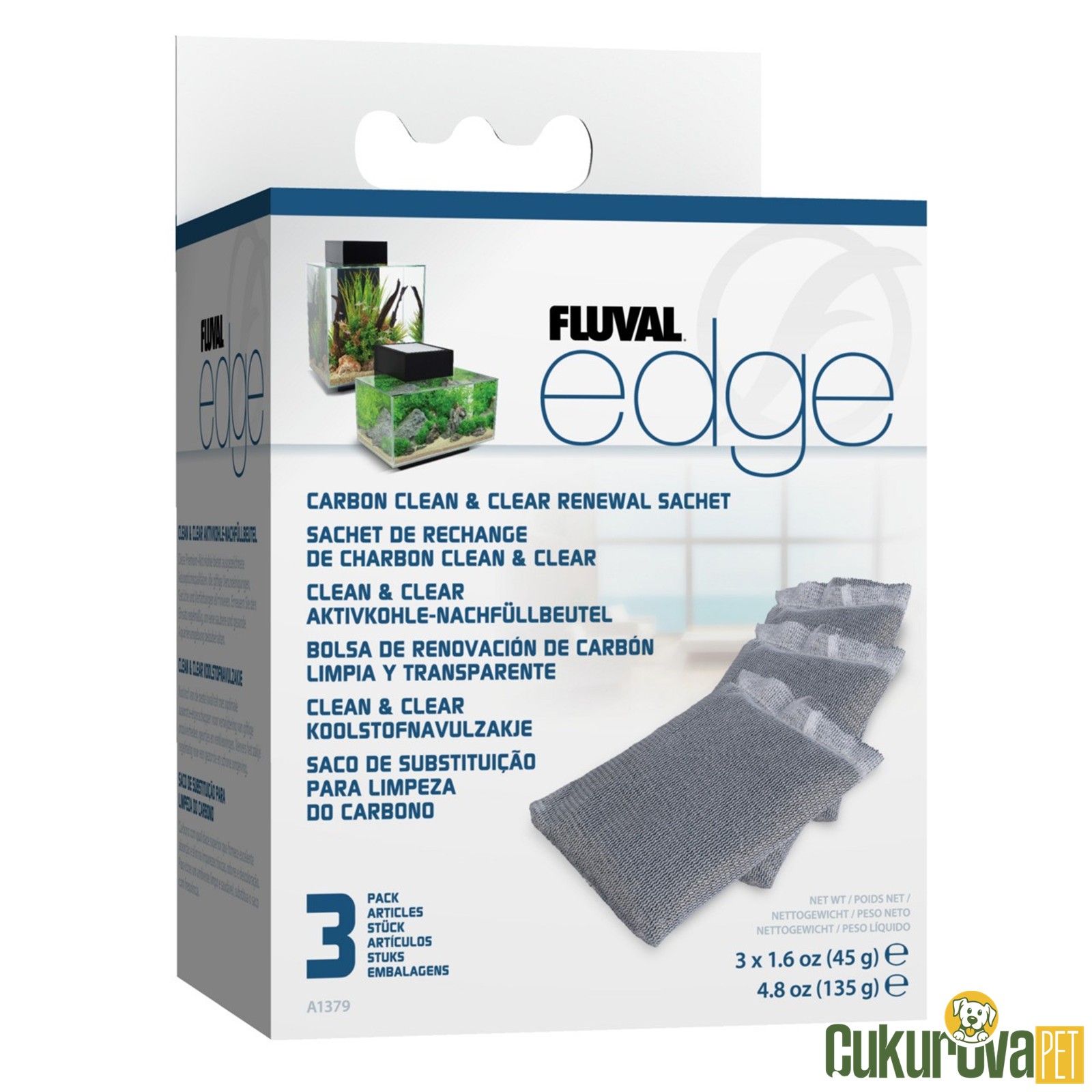 Fluval Edge Carbon / Karbon Kimyasal Filtre Malzemesi 3 x 45 Gr