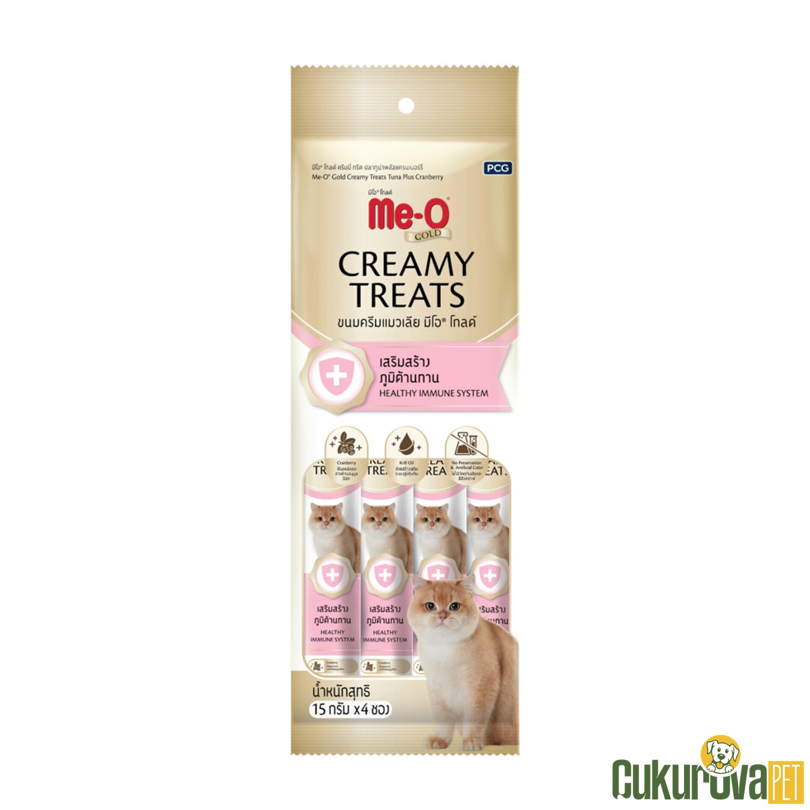 Me-O Creamy Treats Gold Ton Balıklı ve Turna Yemişli Kedi Ödül Kreması 4 x 15 Gr