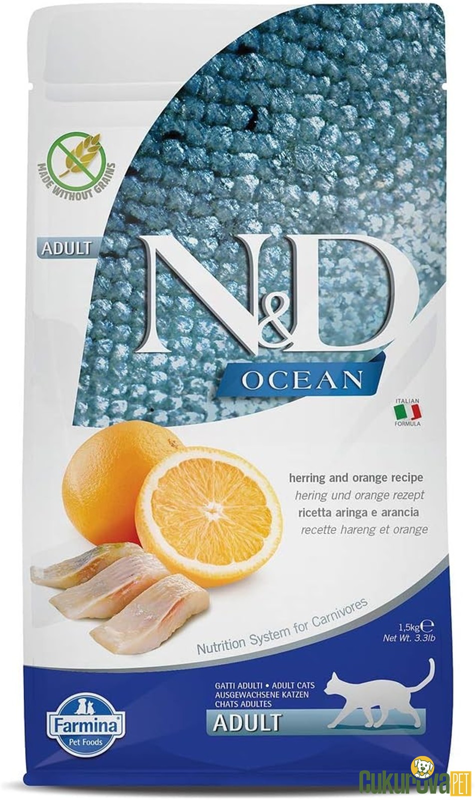 N&D Ocean Adult Ringa Balıklı Ve Portakallı Yetişkin Kedi Maması 1.5 Kg