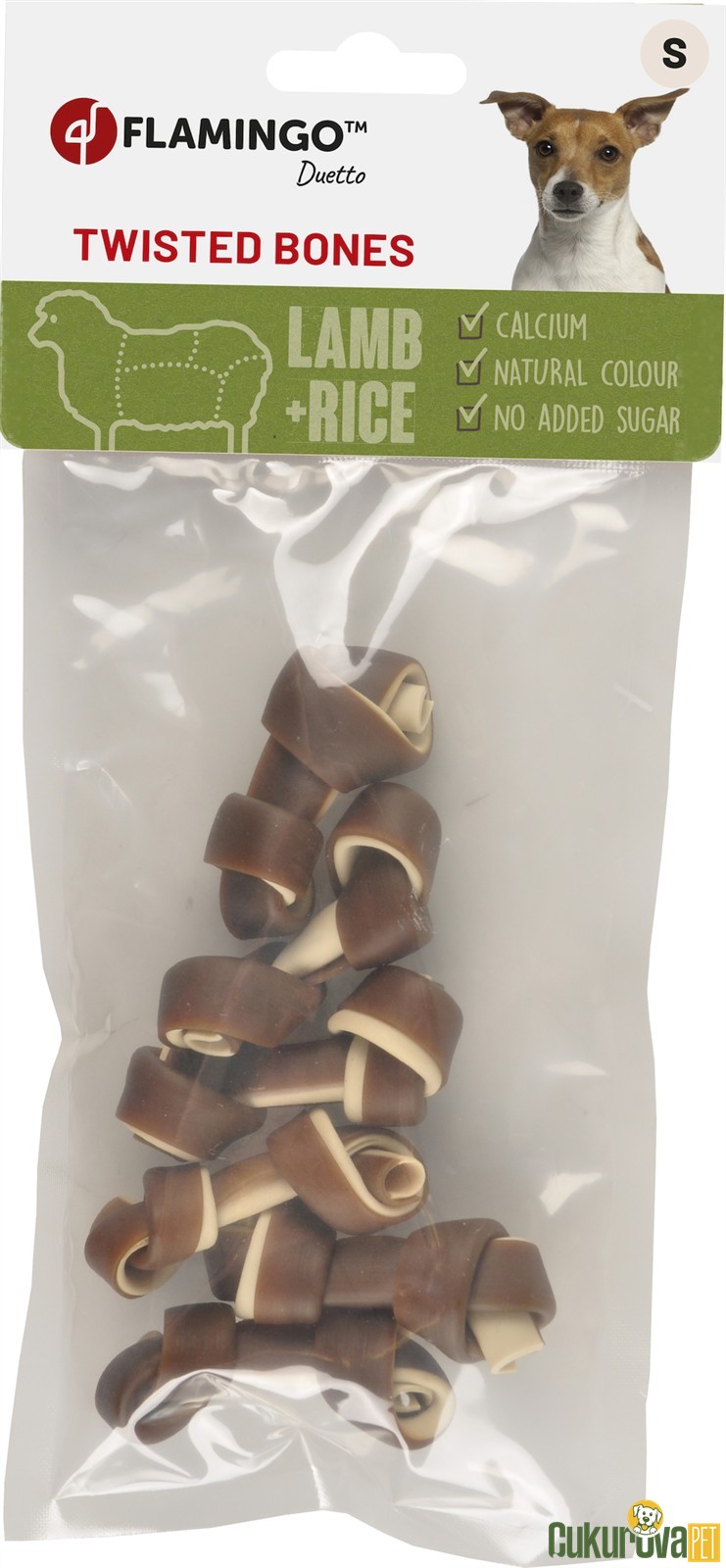 Flamingo Duetto Twisted Bones Kuzulu ve Pirinçli Köpek Ödül Kemiği S / 6 Adet - 90 Gr