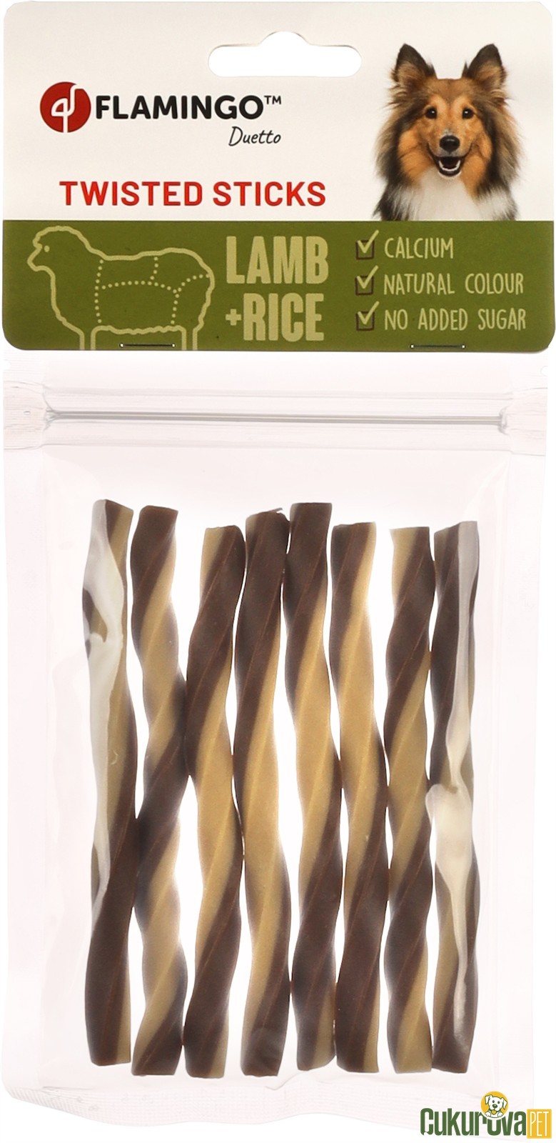 Flamingo Duetto Twisted Sticks Kuzulu ve Pirinçli Köpek Ödül Çubuğu 85 Gr