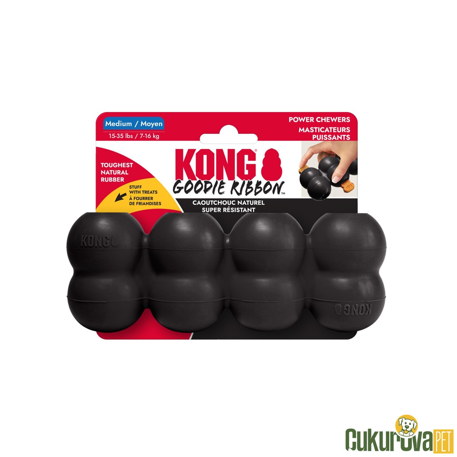 Kong Goodie Ribbon Dayanıklı Ödül Hazneli Köpek Oyuncağı Siyah - M / 18 Cm