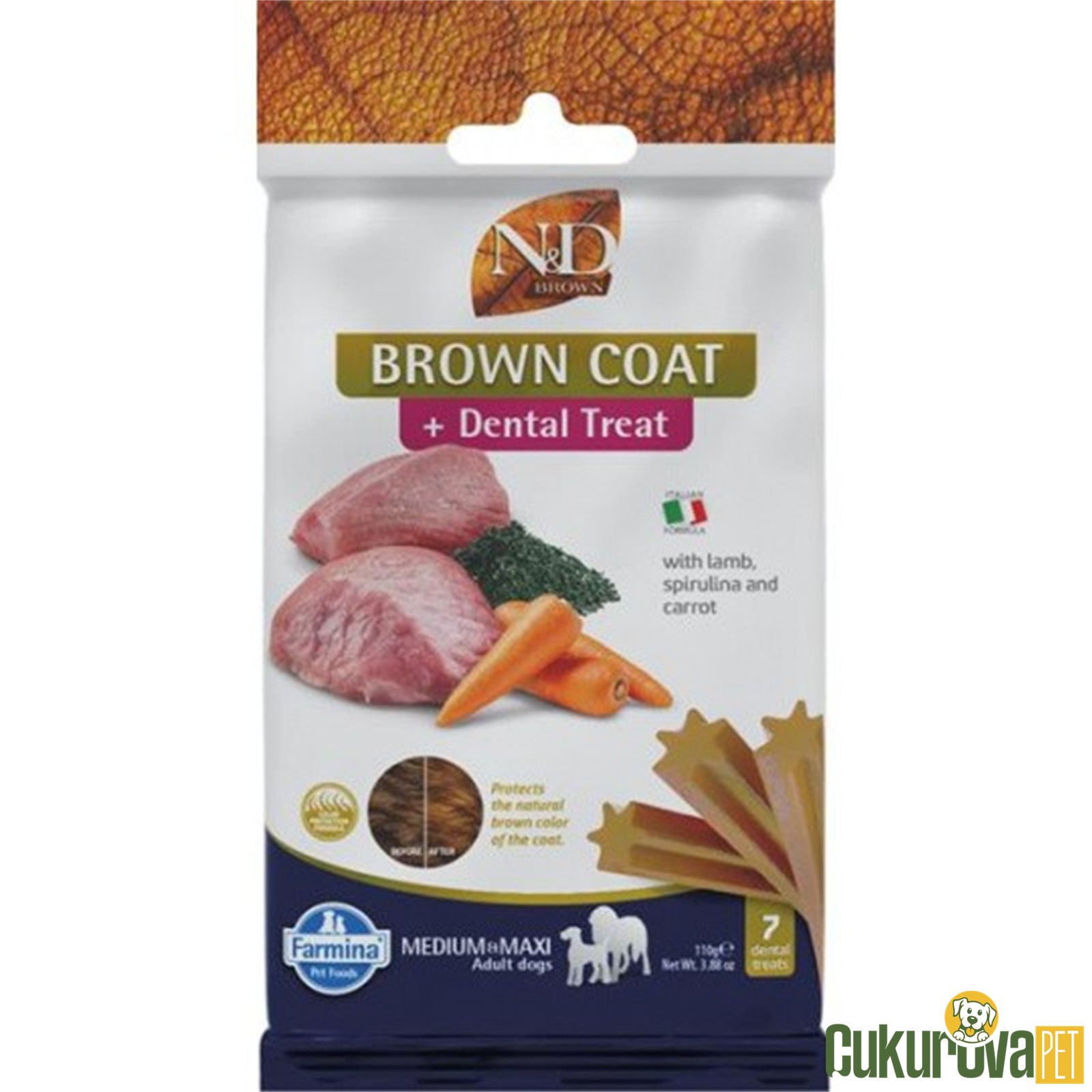 N&D Brown Dental Treat Kuzu Etli ve Havuçlu Köpek Ödül Çubuğu 100 Gr - 7 Adet
