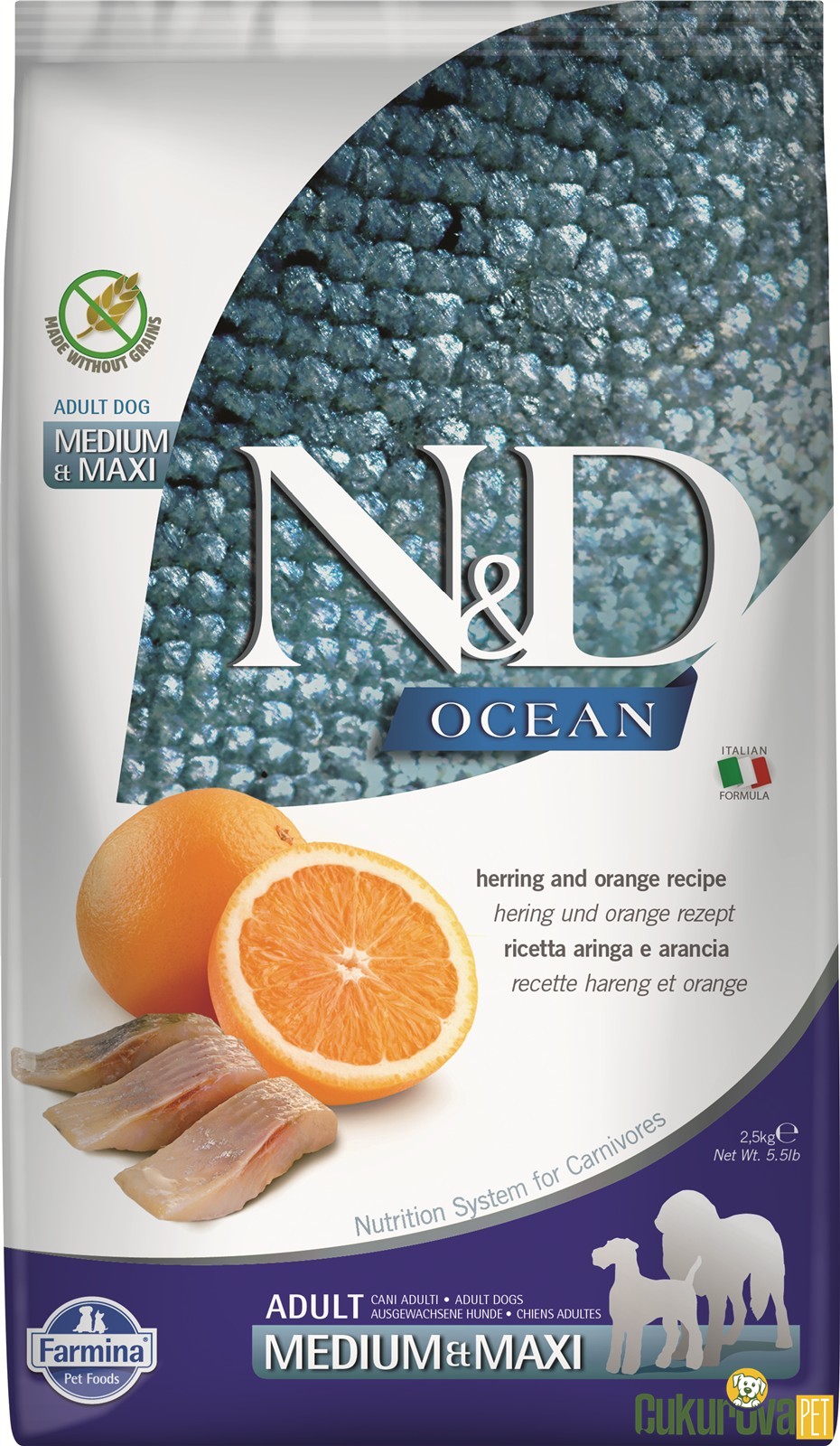N&D Ocean Adult Medium&Maxi Ringa Balıklı Ve Portakallı Yetişkin Köpek Maması 12 Kg