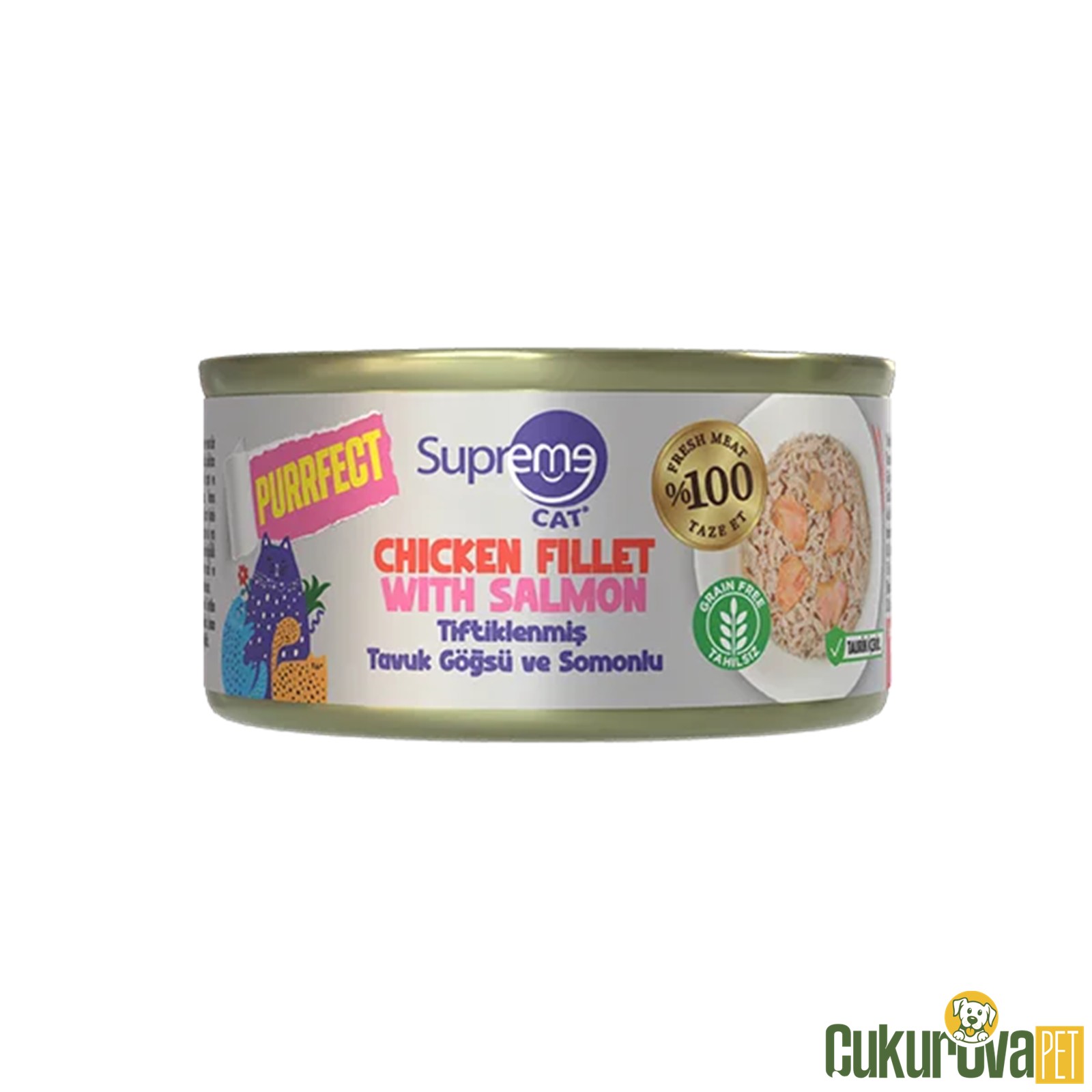 Supreme Tiftiklenmiş Tavuk Göğüsü Ve Somonlu Yetişkin Kedi Konservesi 70 Gr