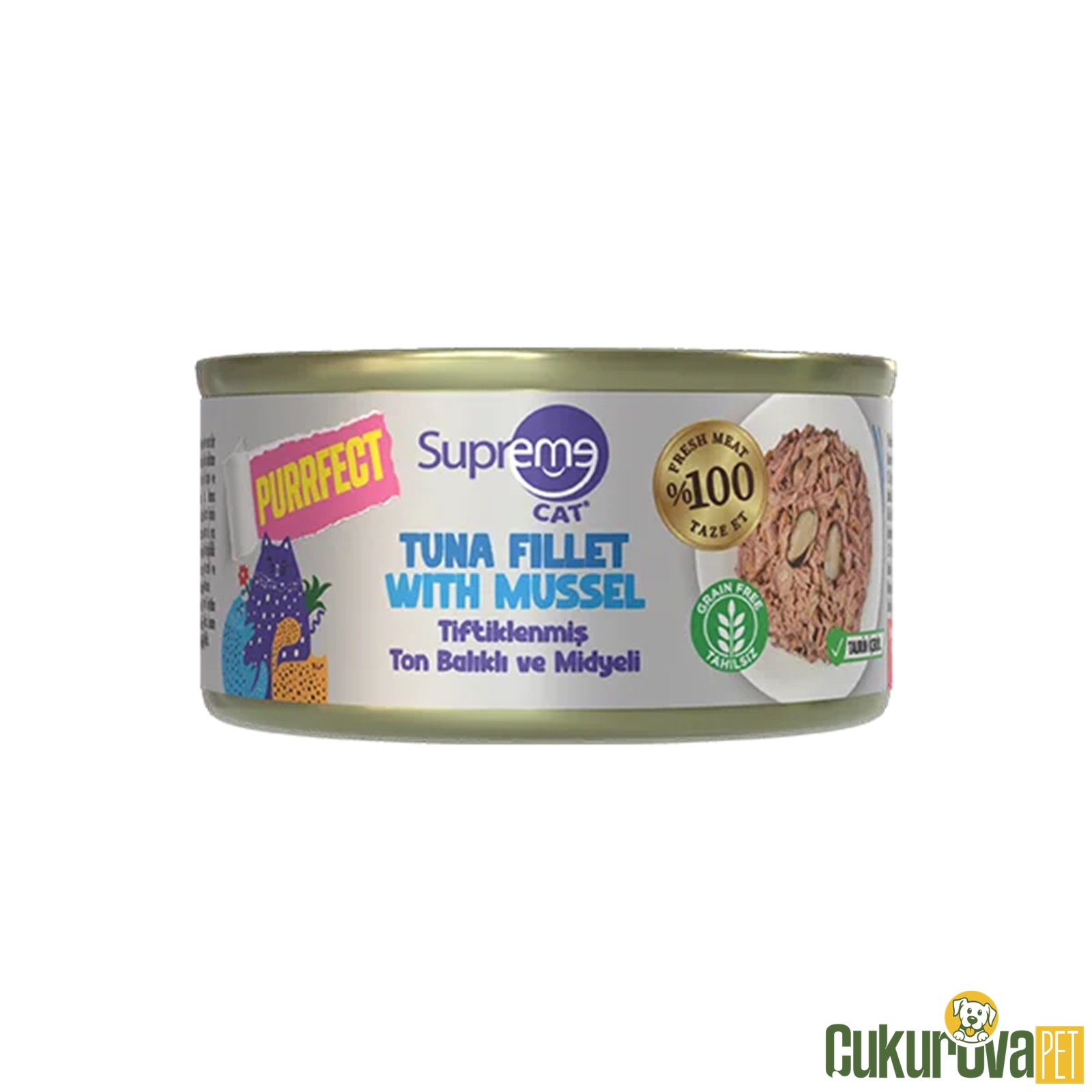 Supreme Tiftiklenmiş Ton Balıklı ve Midyeli Yetişkin Kedi Konservesi 70 Gr