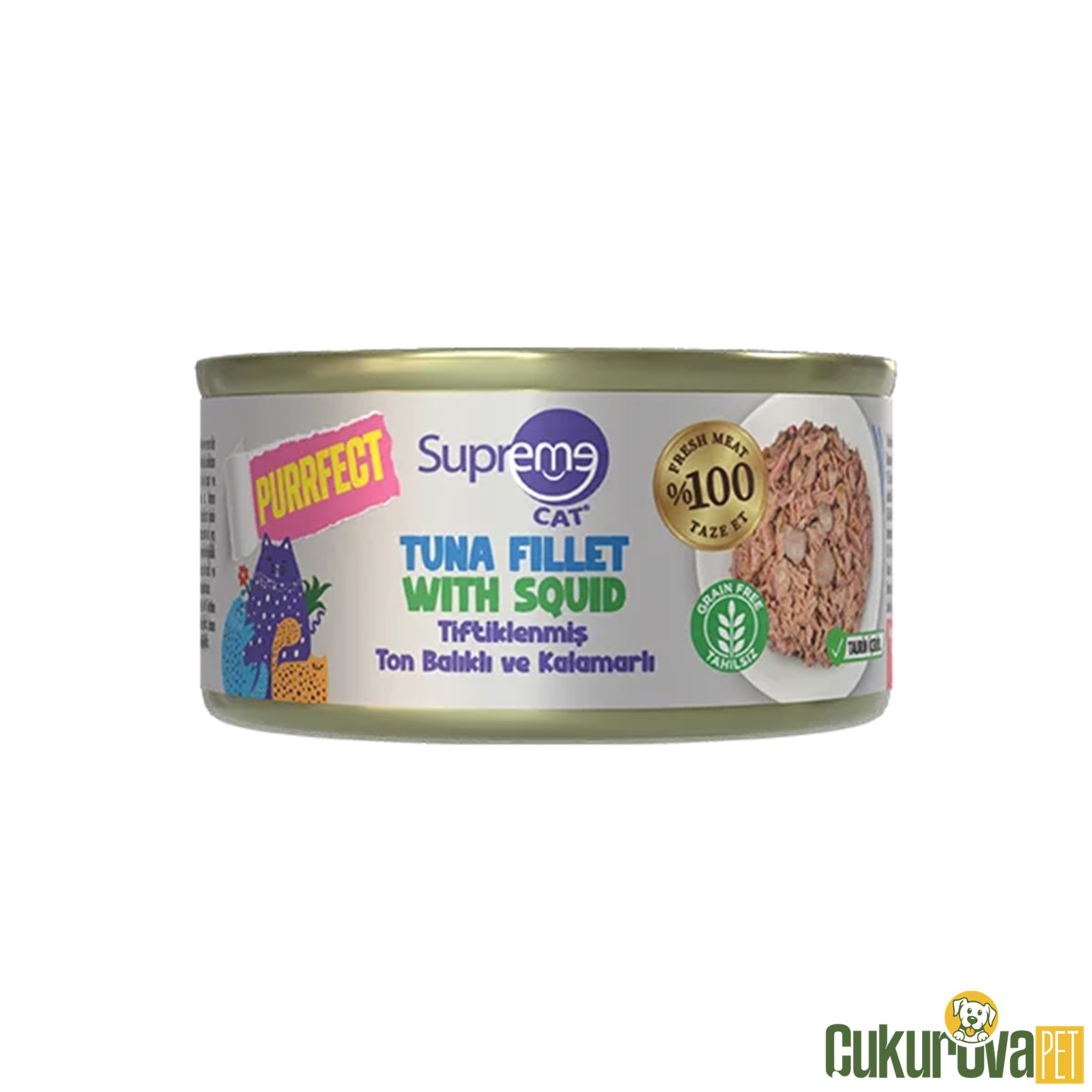 Supreme Tiftiklenmiş Ton Balıklı Ve Kalamarlı Yetişkin Kedi Konservesi 70 Gr