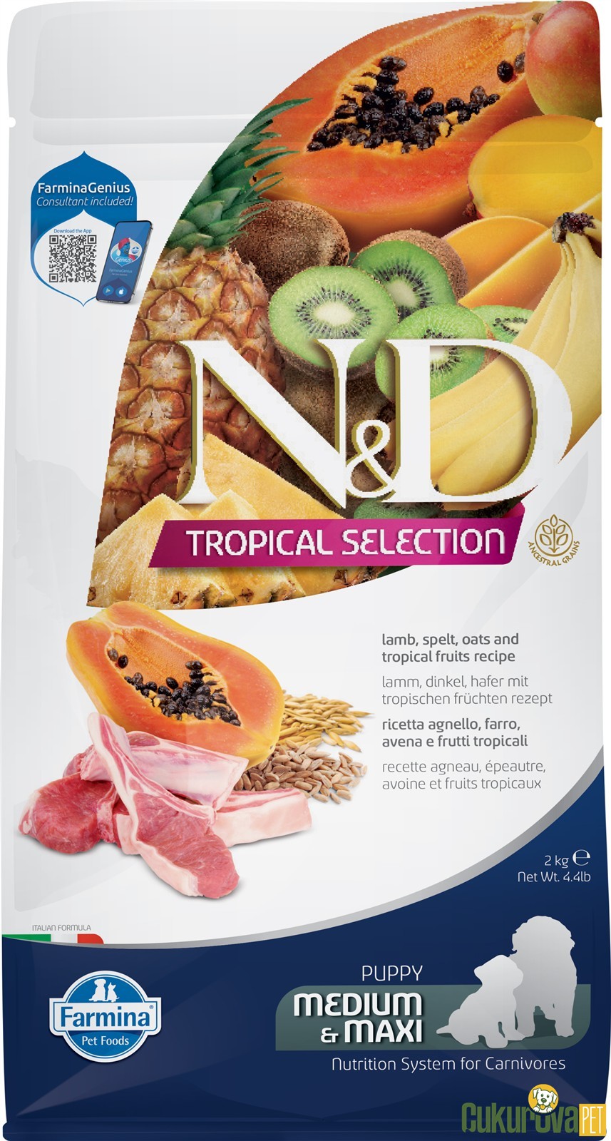 N&D Tropical Selection Puppy Medium & Maxi Kuzu Etli Ve Tropikal Meyveli Yavru Köpek Maması 2 Kg