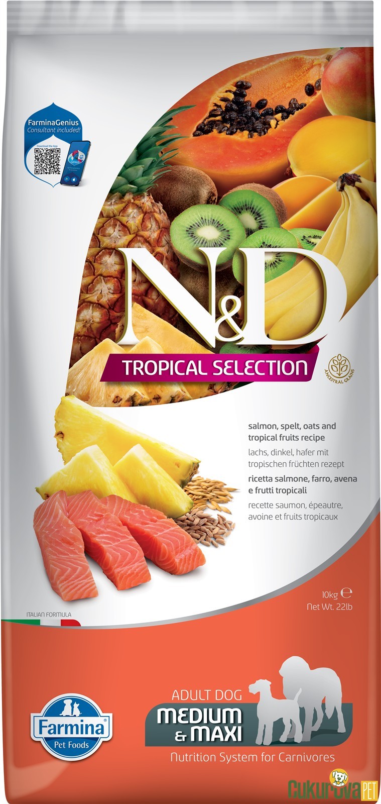 N&D Tropical Selection Adult Medium & Maxi Somonlu Ve Tropikal Meyveli Yetişkin Köpek Maması 10 Kg