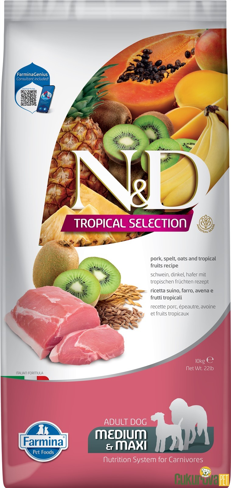 N&D Tropical Selection Adult Medium & Maxi Domuzlu Ve Tropikal Meyveli Yetişkin Köpek Maması 10 Kg