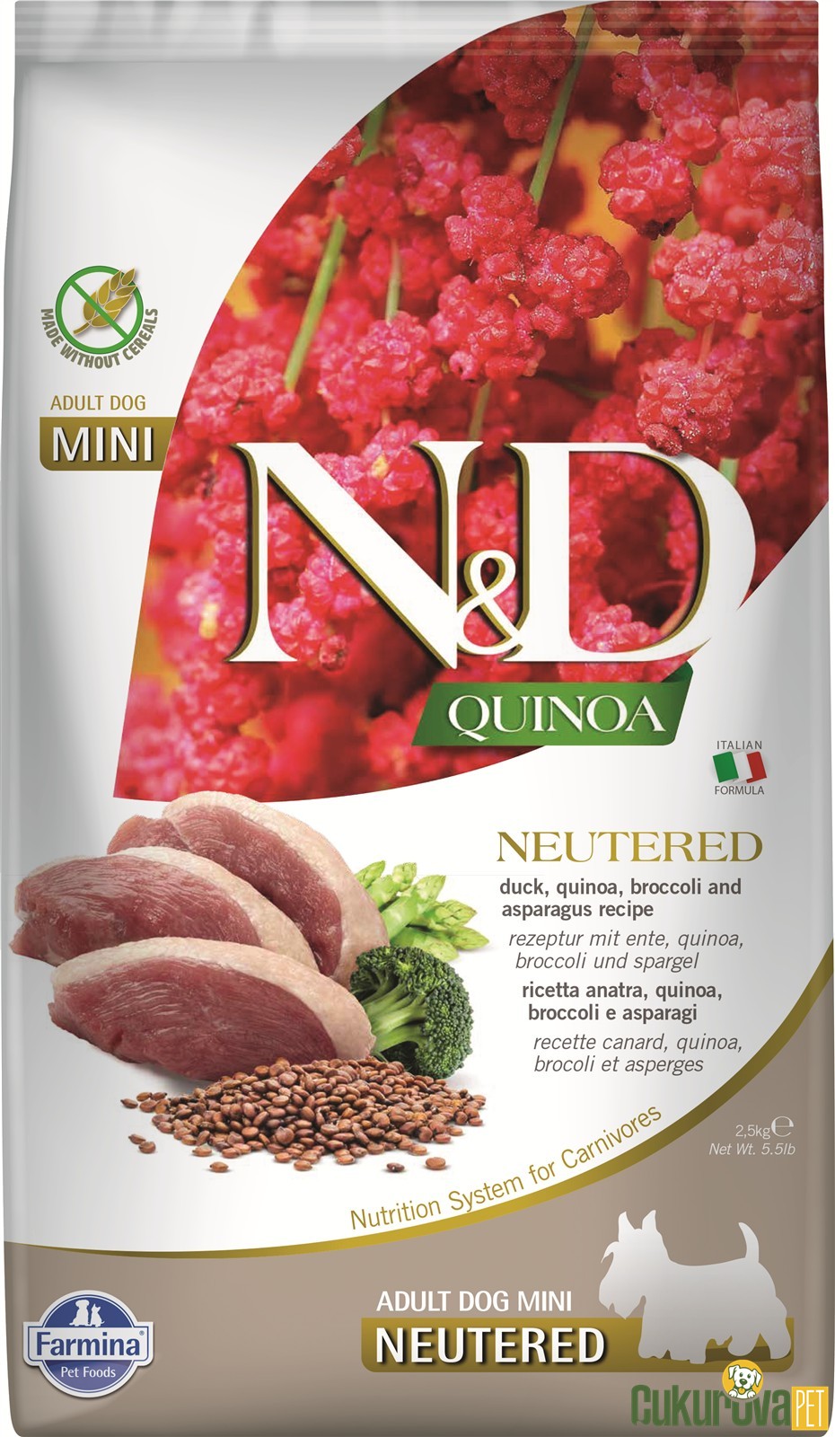 N&D Quinoa Adult Neutered Ördekli Brokoli Ve Kuşkonmazlı Diyet Ve Kısırlaştırılmış Köpek Maması 2.5 Kg