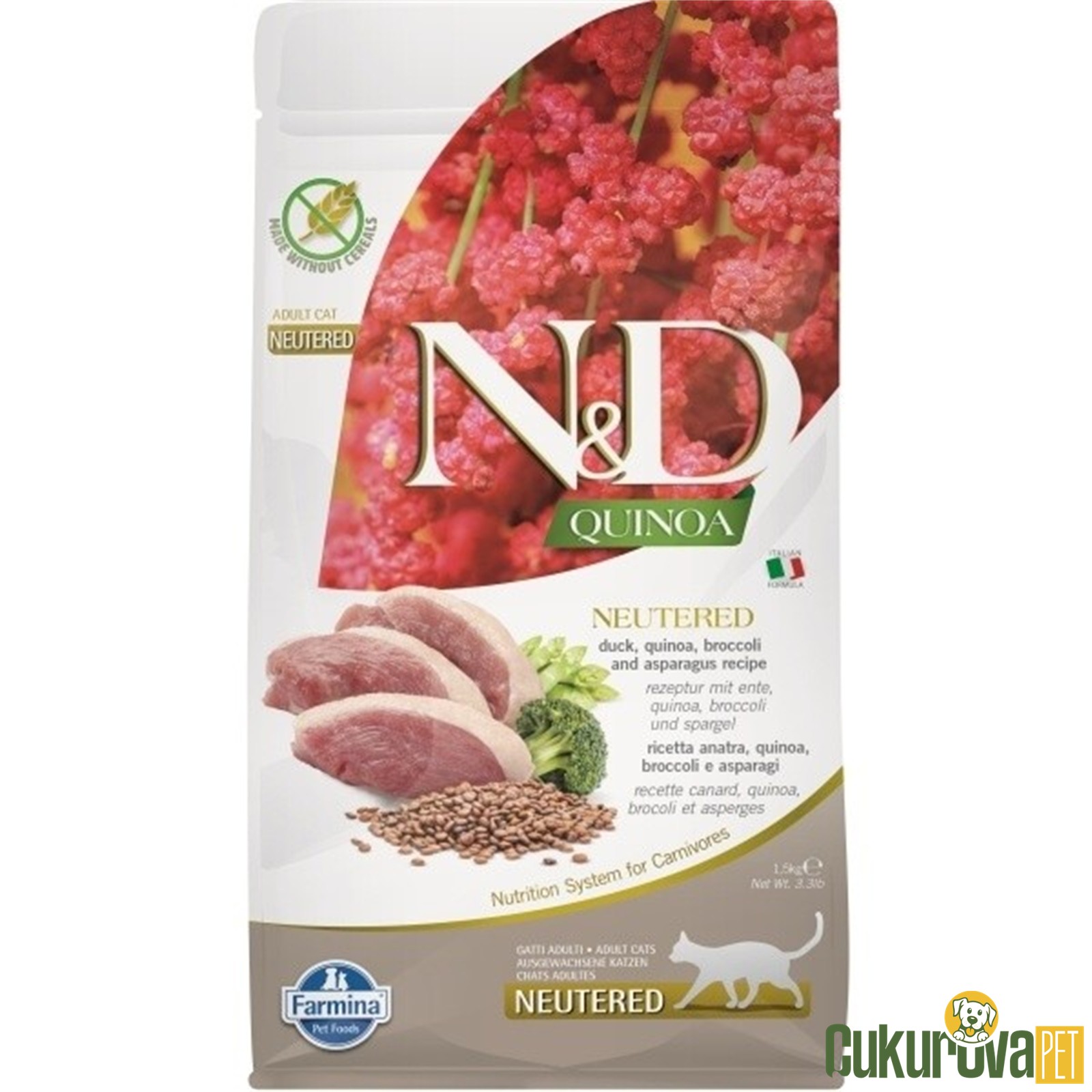 N&D Quinoa Ördek Etli Kinoalı Brokolili Kısırlaştırılmış Kedi Maması 1.5 Kg