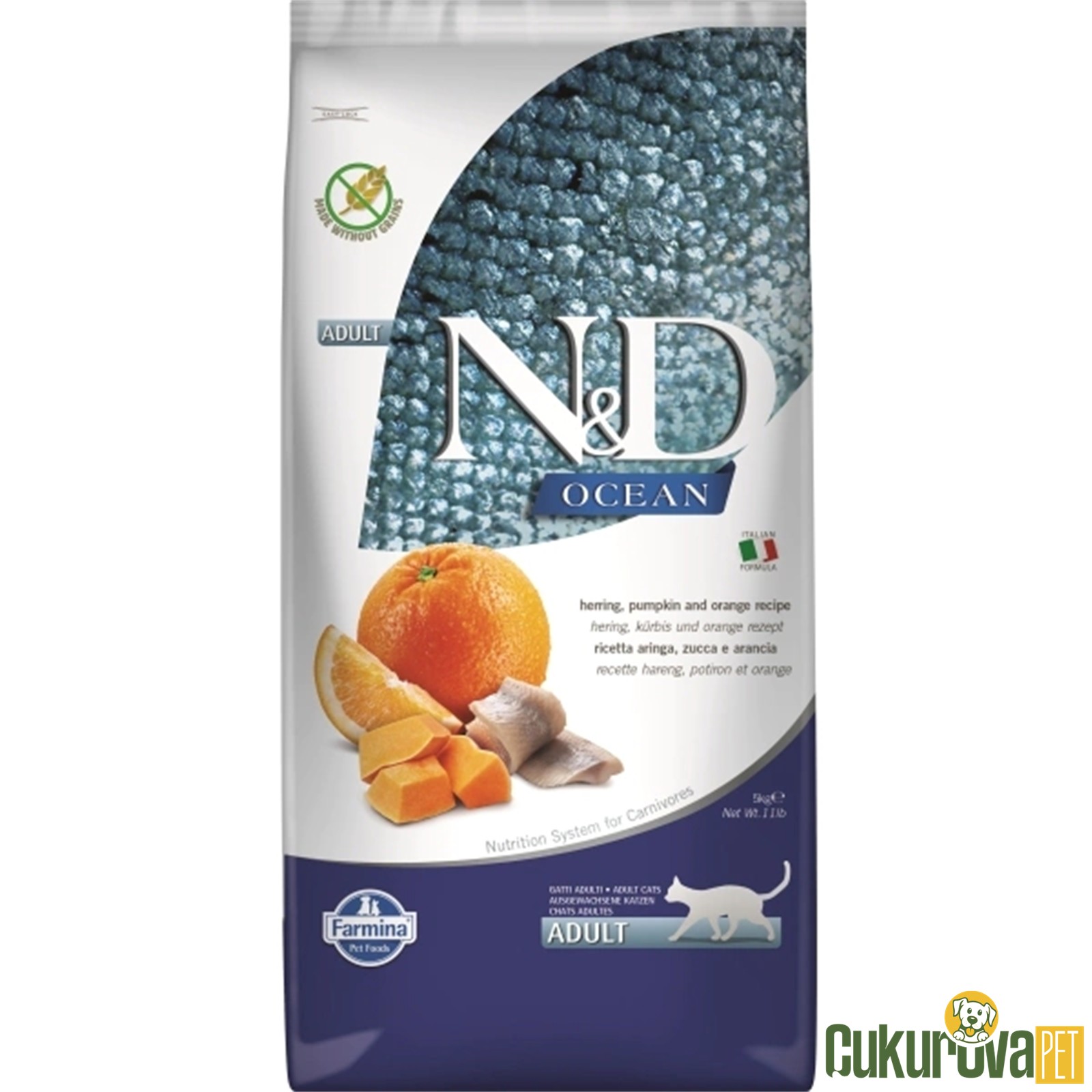 N&D Ocean Ringa Balıklı Bal Kabaklı Ve Portakallı Yetişkin Kedi Maması 5 Kg