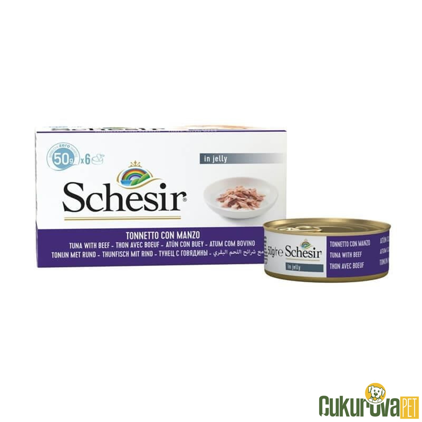 Schesir Ton Balıklı Ve Biftekli Jöleli Yetişkin Kedi Konservesi 6 x 50 Gr