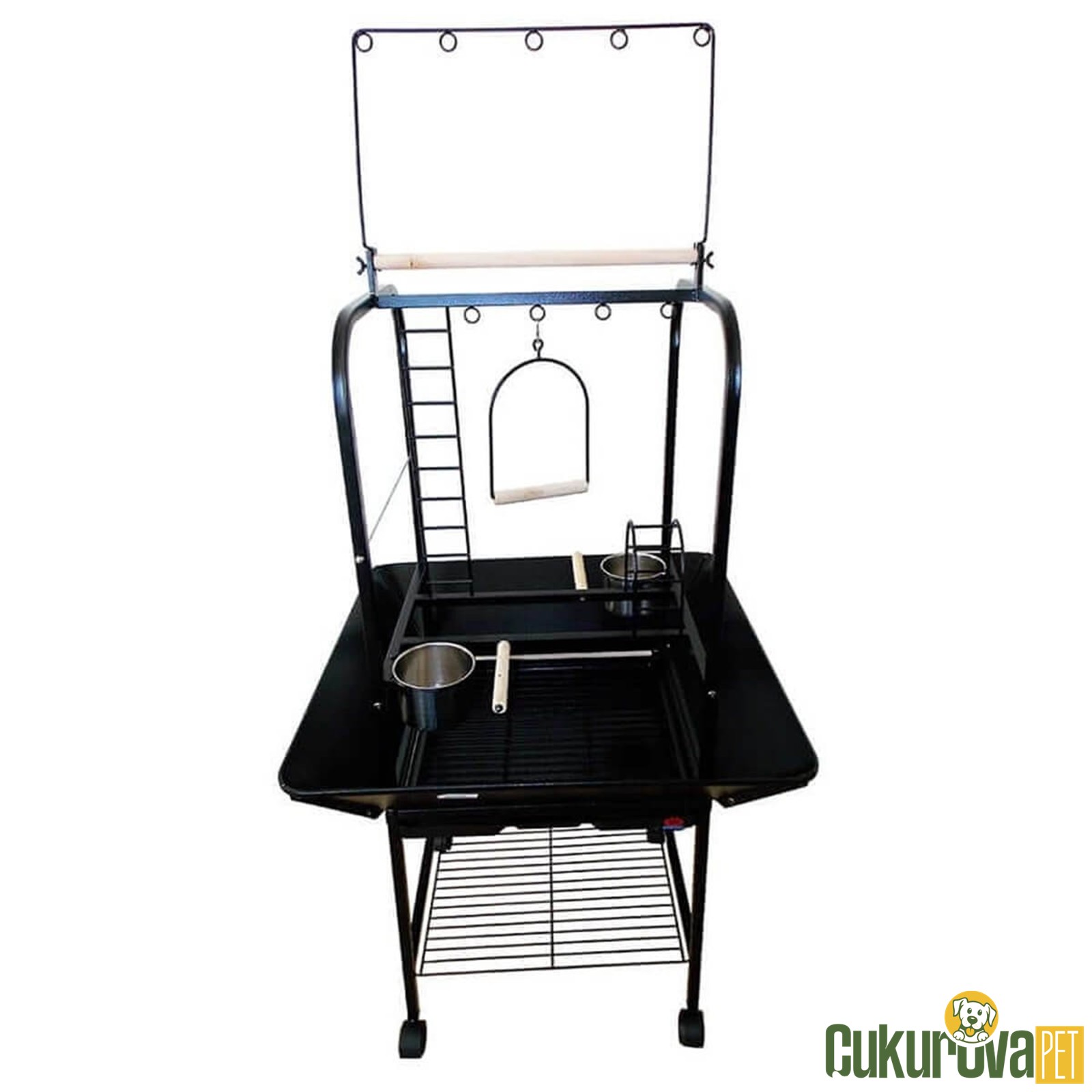 Dayang C28 Ayaklı Papağan Eğitim Sehbası Siyah - 45 x 42 x 140 Cm